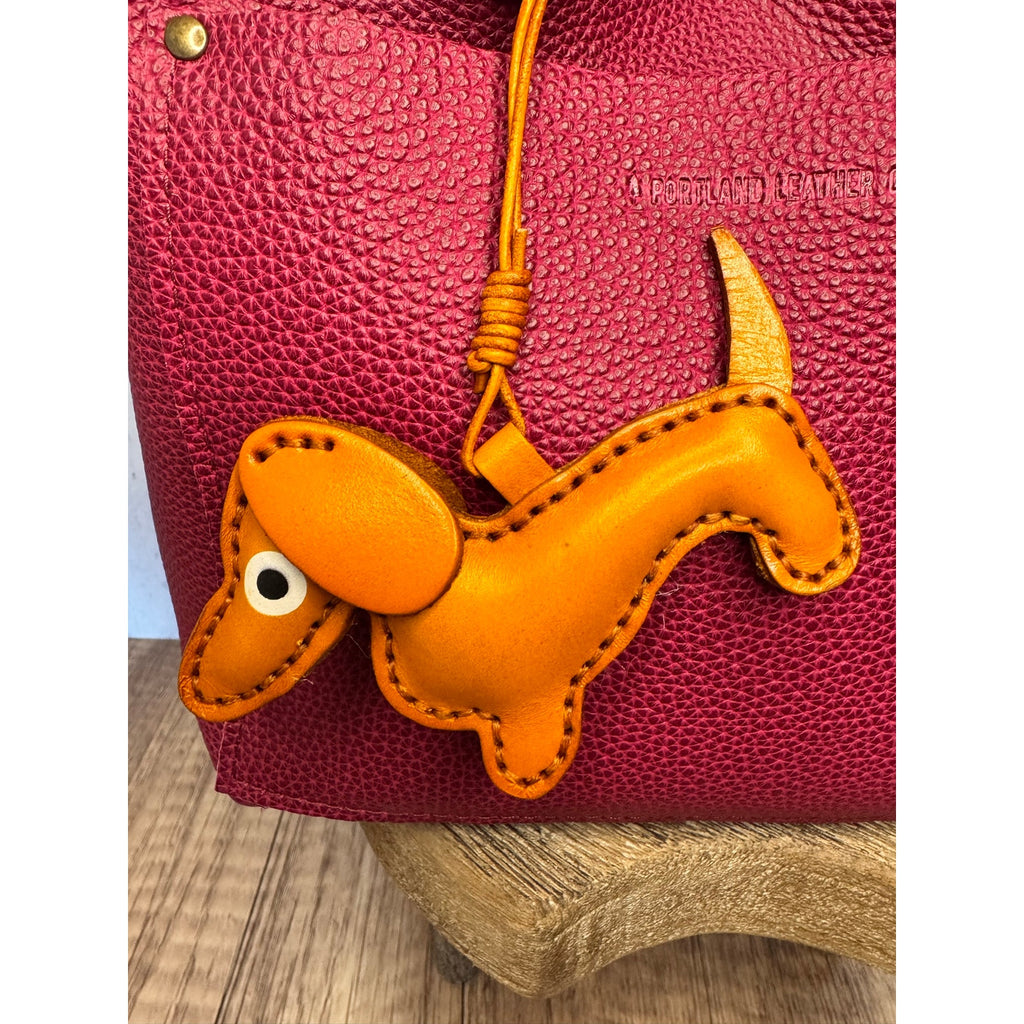 Light Brown Genuine Leather Dog Bag Charm Dachshund Wiener Dog Purse Charm Dogs