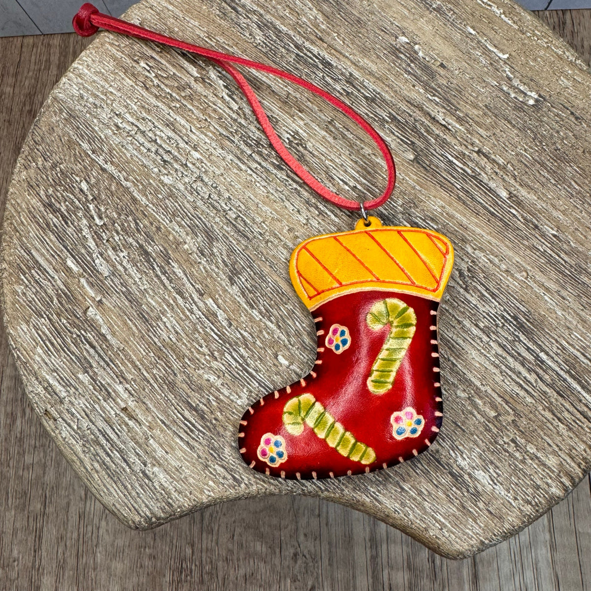 Christmas Stocking Purse Charm Genuine Leather Christmas Bag Charm Holiday Flair