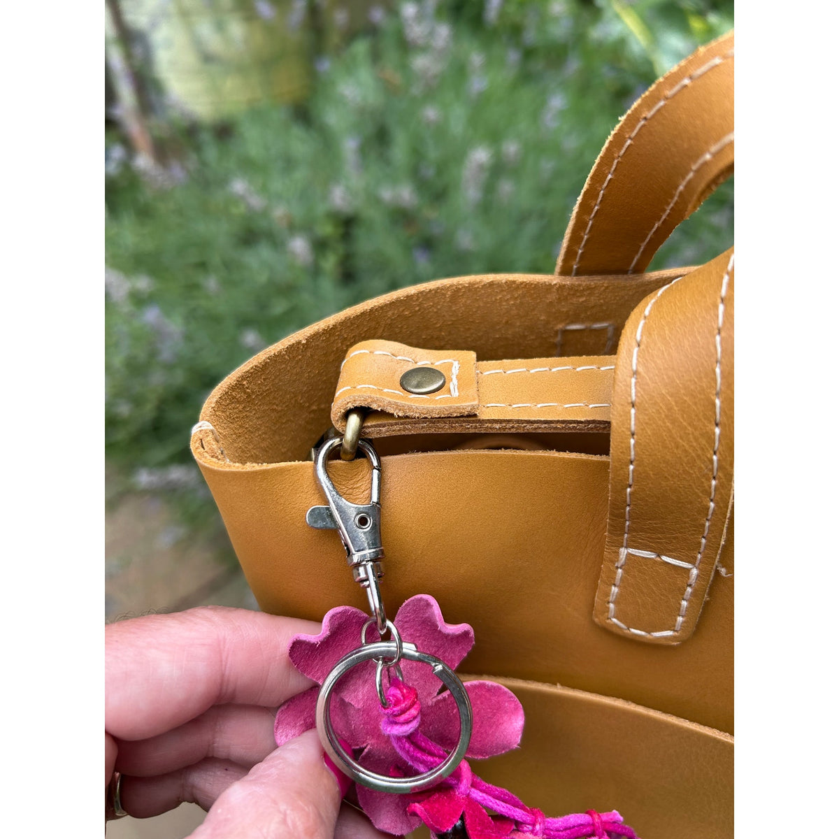 Plumeria Flower Bag Charm Genuine Leather Flower Bag Charm Pink Flower Charm