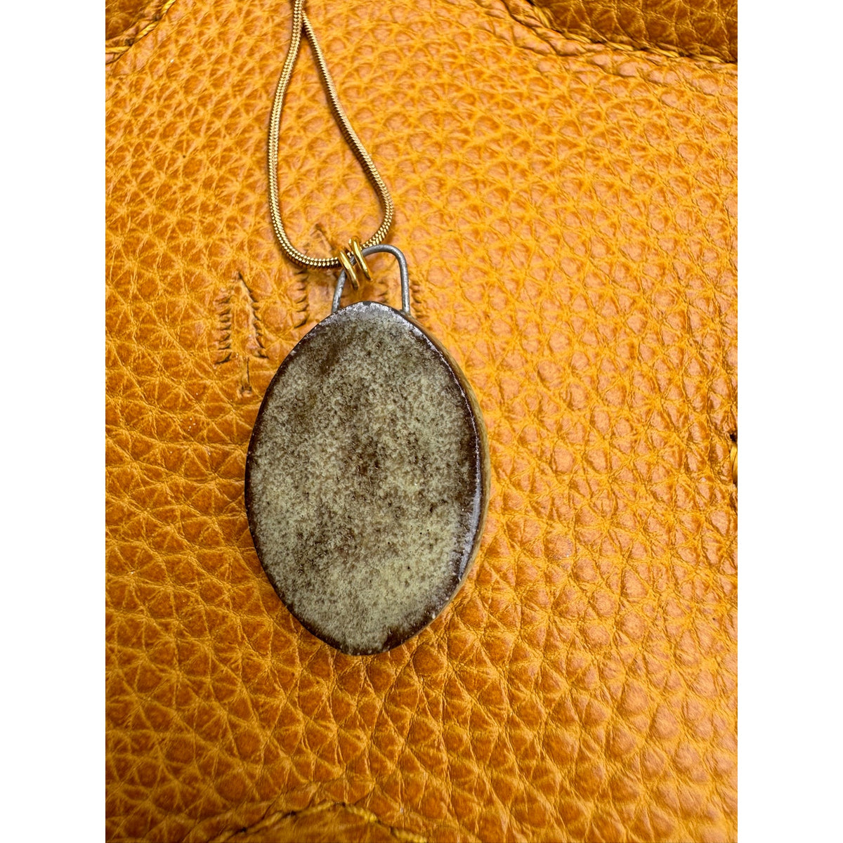 Kiln Fired Oval Necklace Handcrafted Ceramic Oval Daisy Flowers Neutral Jewelry