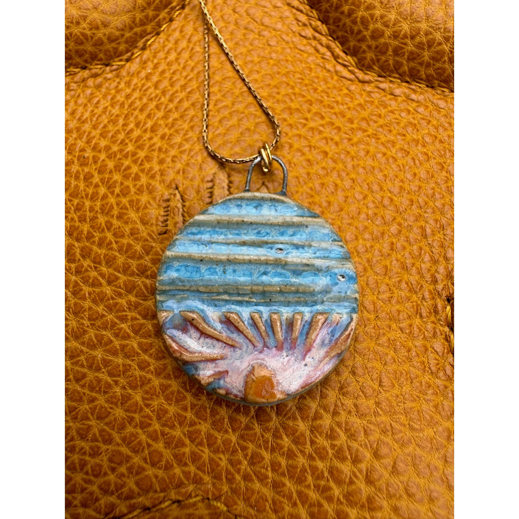 Rising Sun Pendant Necklace Ceramic Kiln Fired Handcrafted Pendant Jewelry
