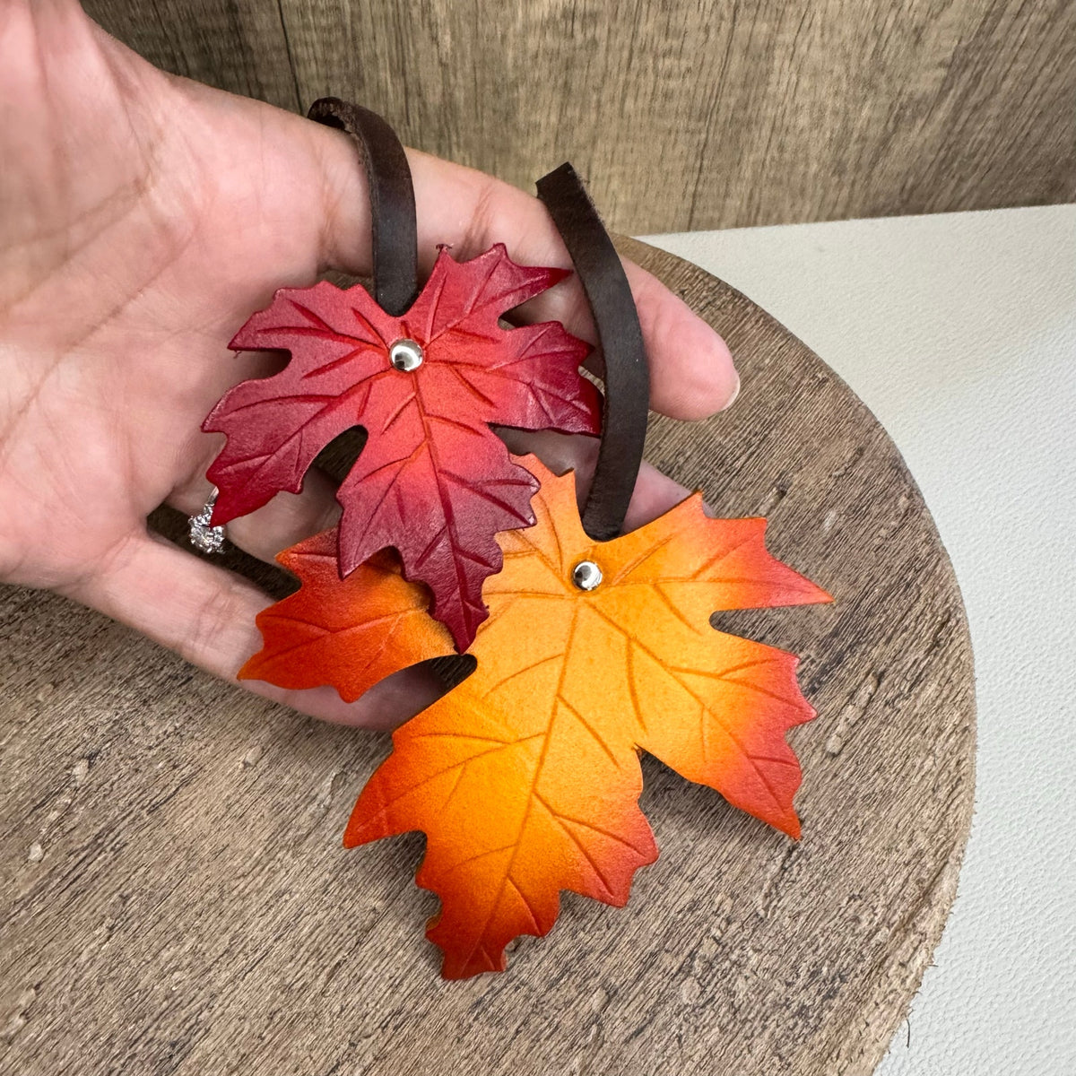 Leather Purse Charm Maple Leaf Bag Charm Genuine Leather Purse Keychain NEW