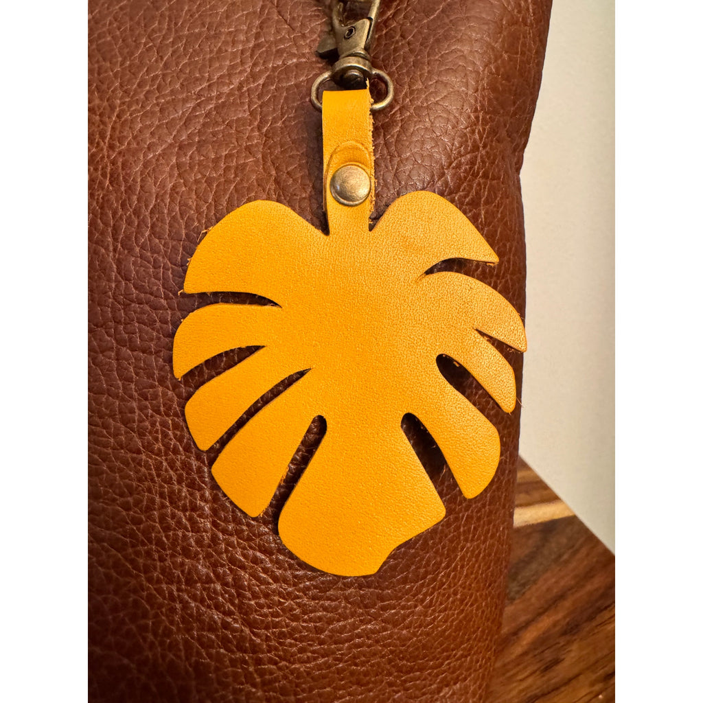 Yellow Monstera Bag Charm Genuine Leather Purse Charm NEW