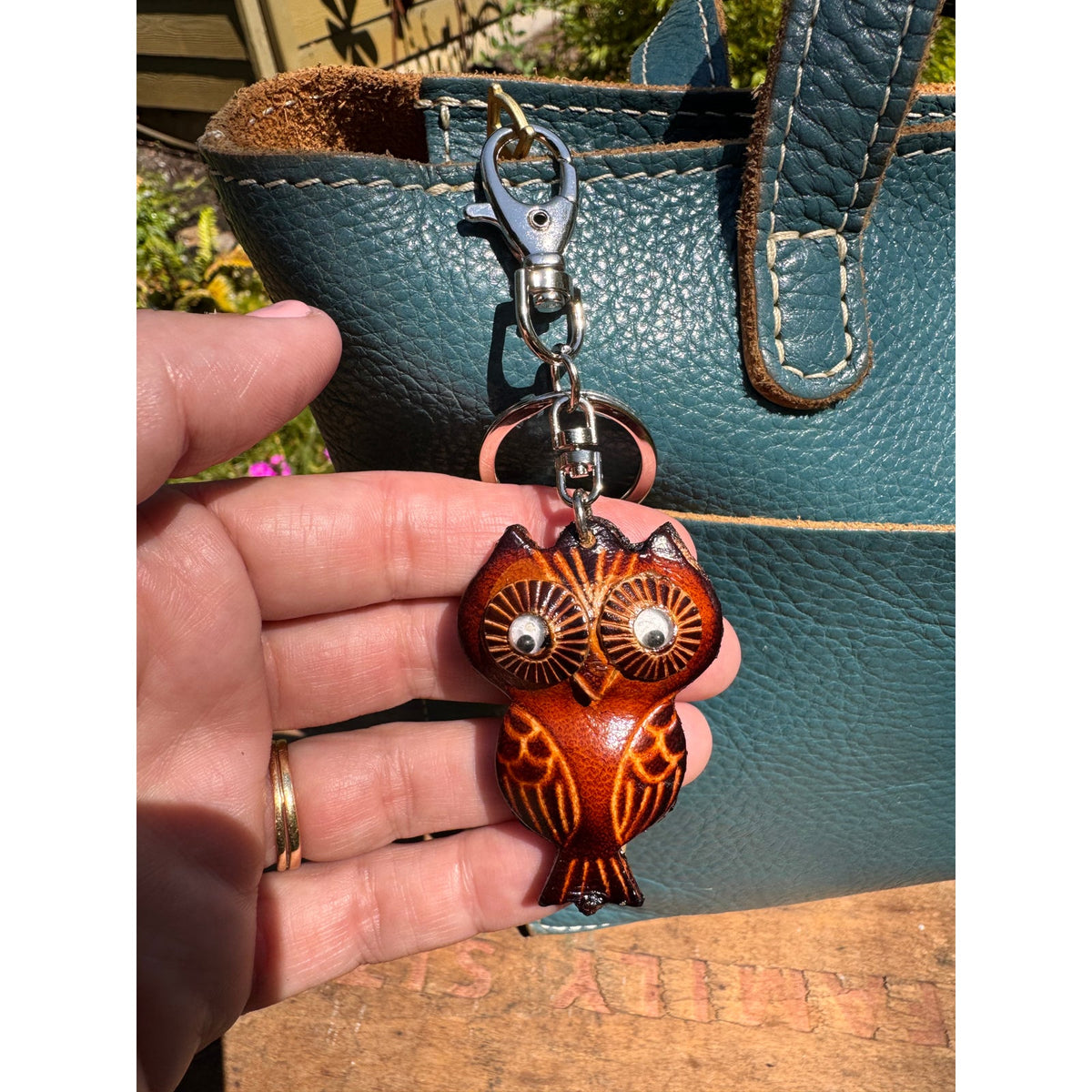 Genuine Leather Small Owl Purse Charm Hand Painted Barn Owl Bag Charm