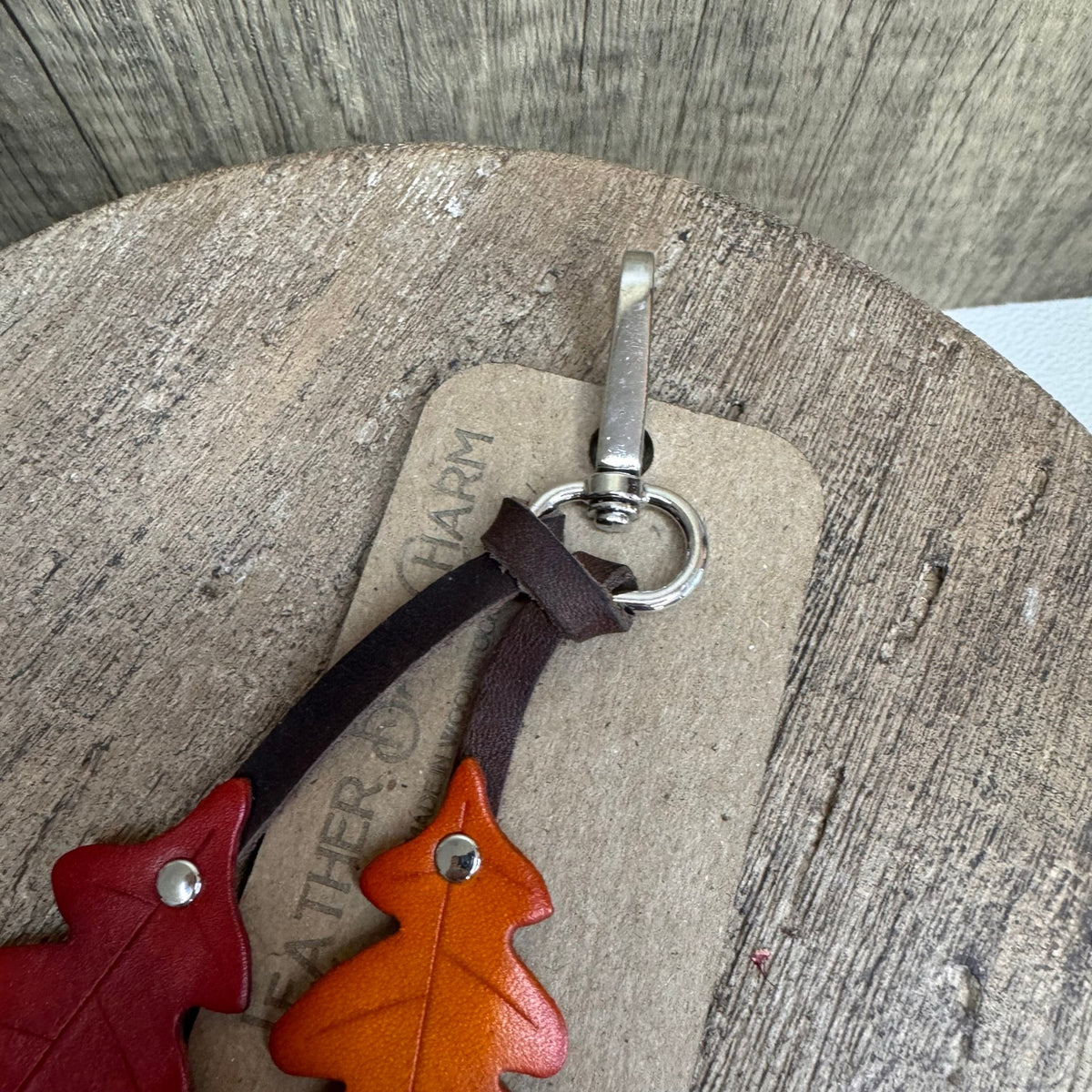 Leather Purse Charm Oak Tree Leaf Bag Charm Genuine Leather Purse Keychain NEW