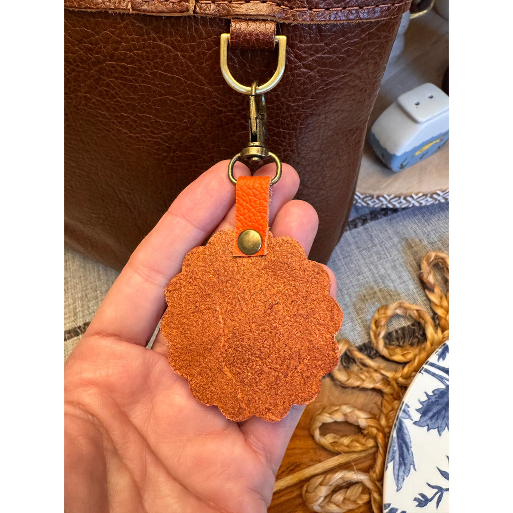 Round Christmas Tree Bag Charm Genuine Leather Orange Blue Accessories NEW!