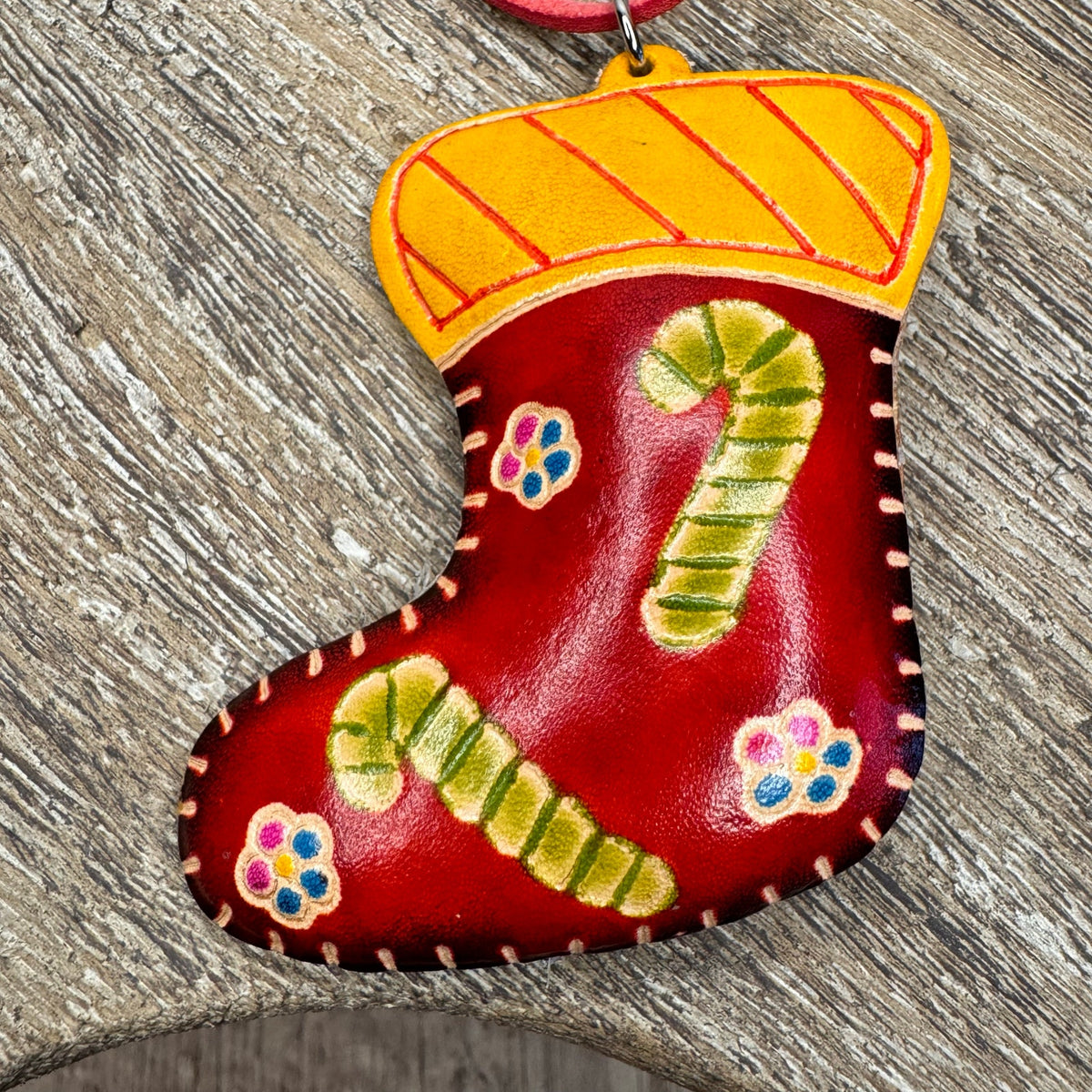 Christmas Stocking Purse Charm Genuine Leather Christmas Bag Charm Holiday Flair