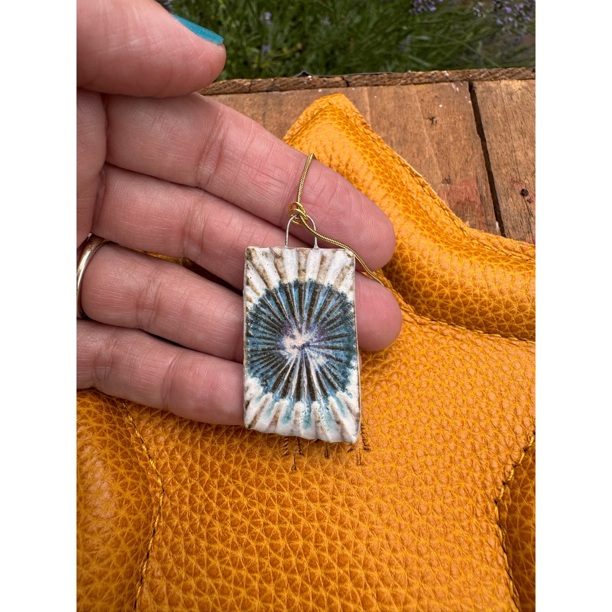 Kiln Fired Ceramic Necklace Ceramic Rectangle Pendant Handcrafted Jewelry