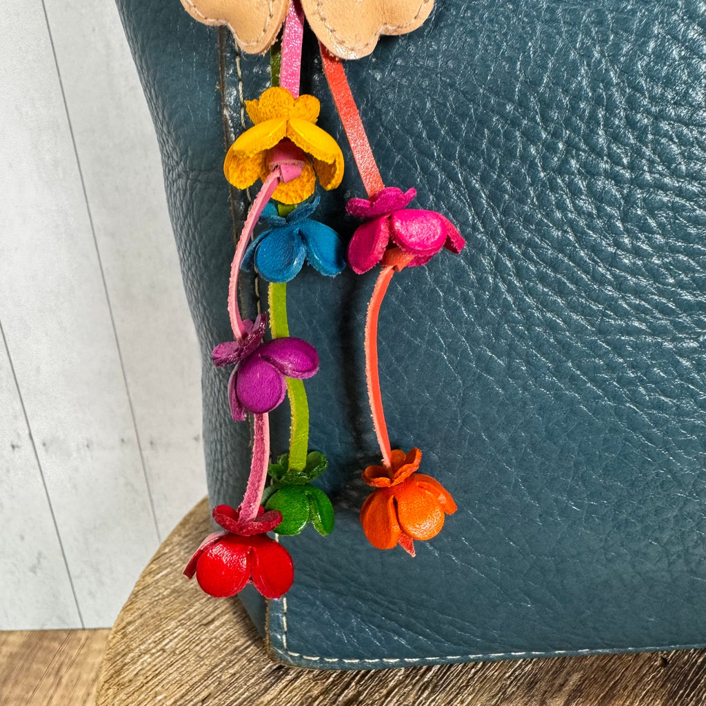Autumn Beige Daisy Bag Charm Genuine Leather Flower Purse Charm NEW