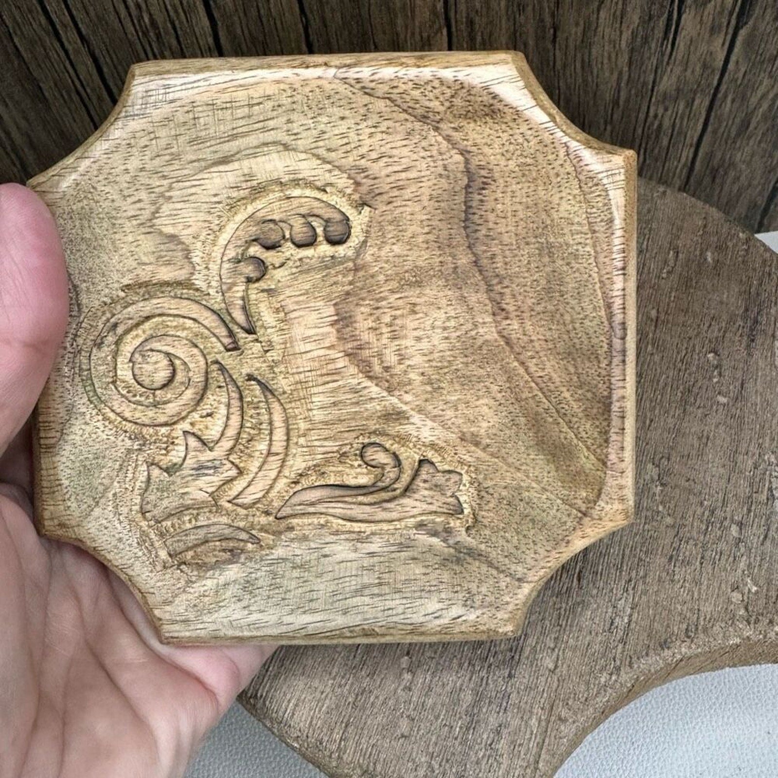 Wood Trinket Tray Mango Carved Wood Home Decor Gift NEW Fast ShiP