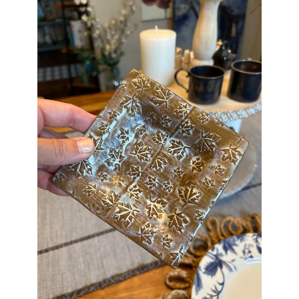 Handmade Maple Leaf Square Dish Ceramic Dish 4.5 inch Trinket Tray