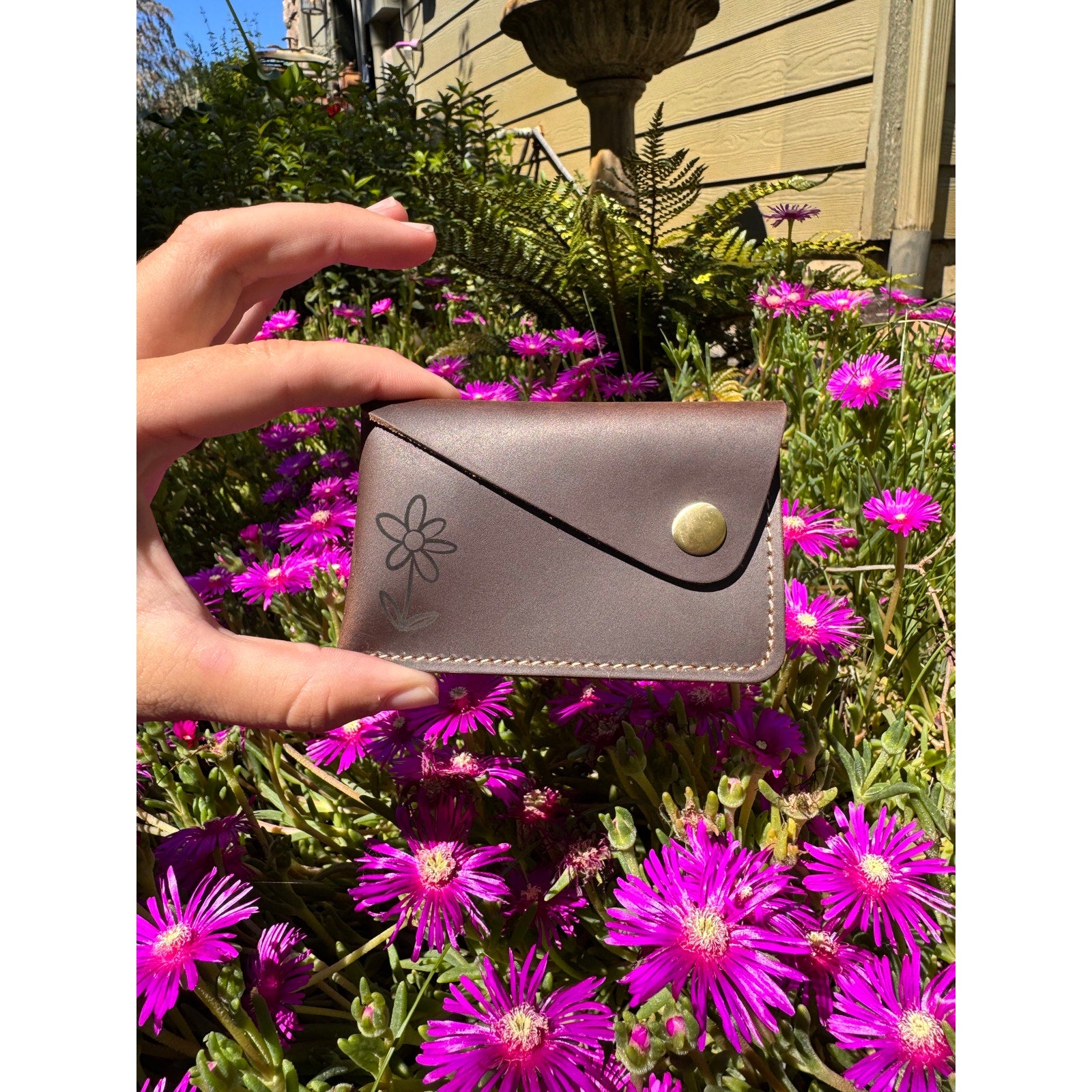 Genuine Leather Wallet  DARK BROWN Side Snap Credit Card Holder Brown Wallet