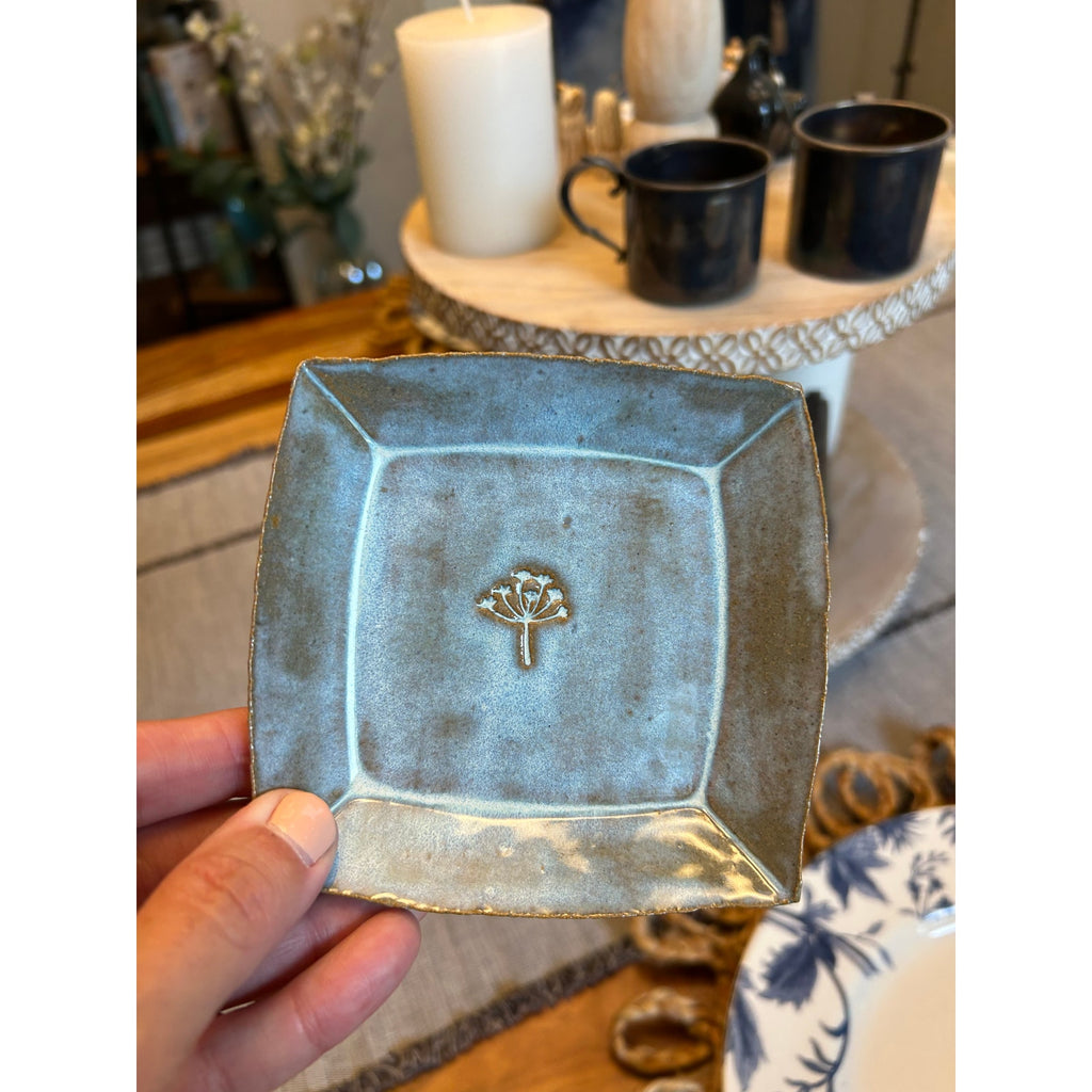 Handmade Square Dish Trinket Holder Artisan Ceramic Dish 4 inch Trinket Tray