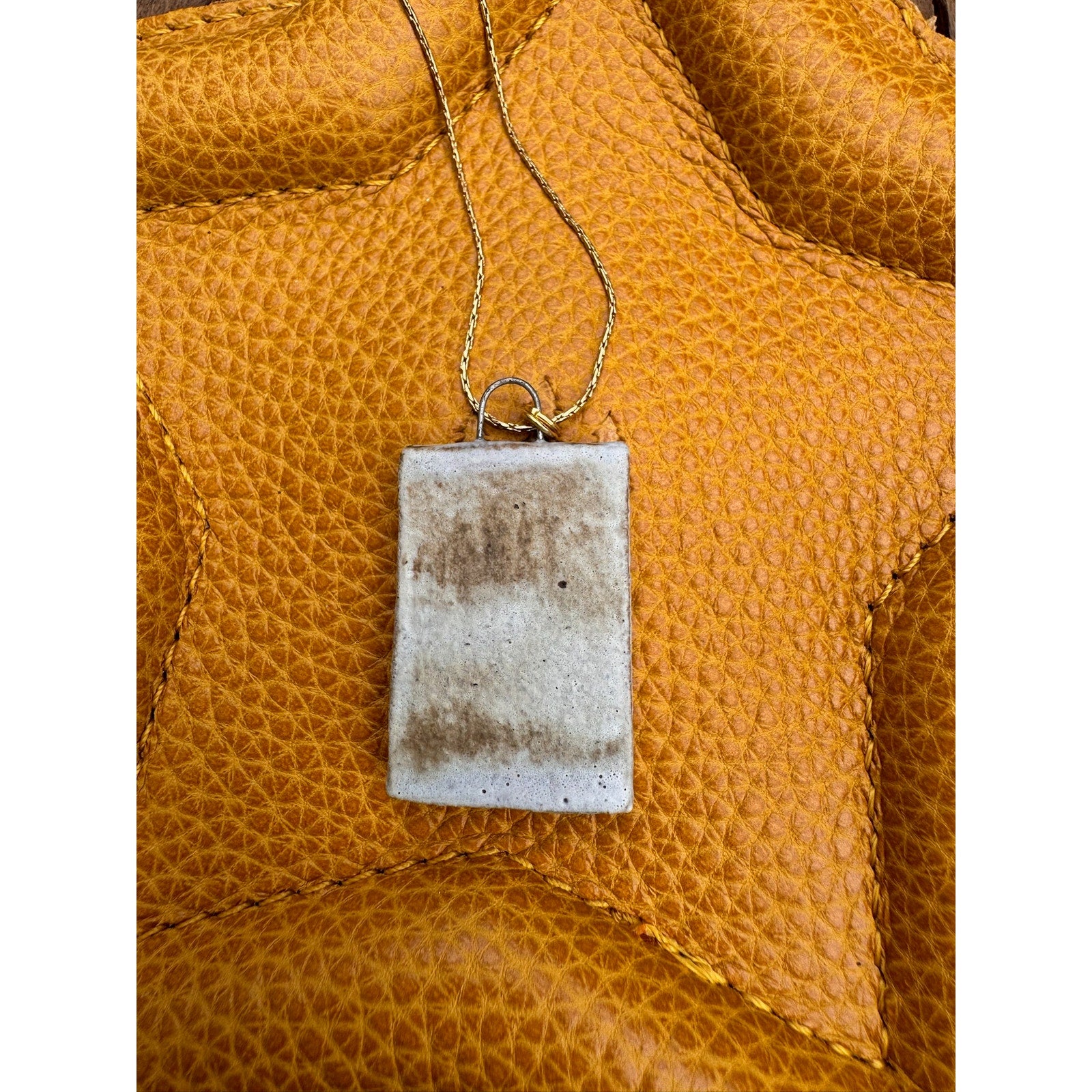 Kiln Fired Rectangle Daisy Necklace Handcrafted Matte White Jewelry