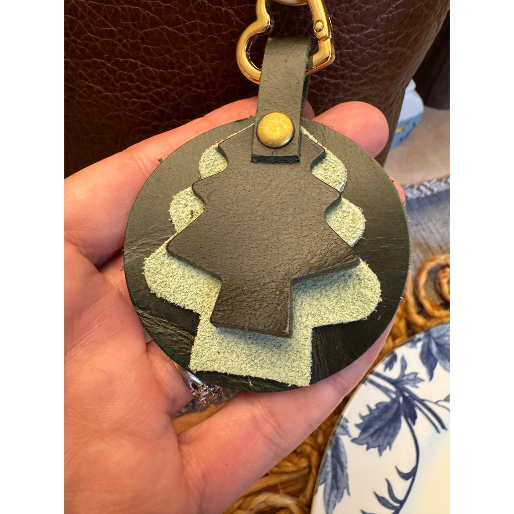 Christmas Tree Holiday Bag Charm Genuine Leather Green Purse Charm