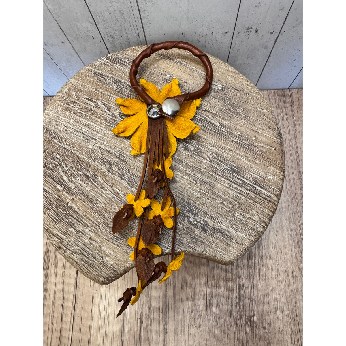 Leather Purse Charm Genuine Leather Yellow Flower Bag Charm Real Leather