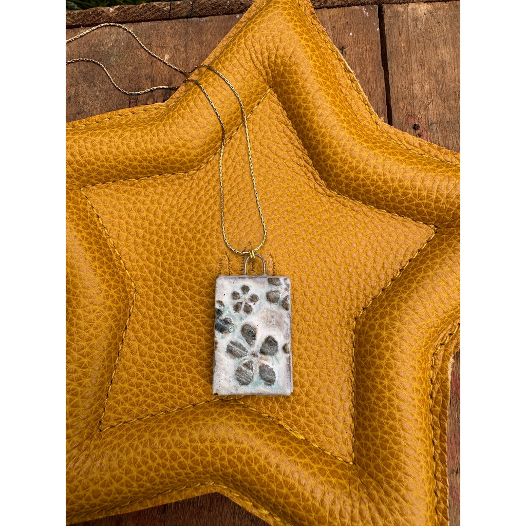 Kiln Fired Rectangle Daisy Necklace Handcrafted Matte White Jewelry