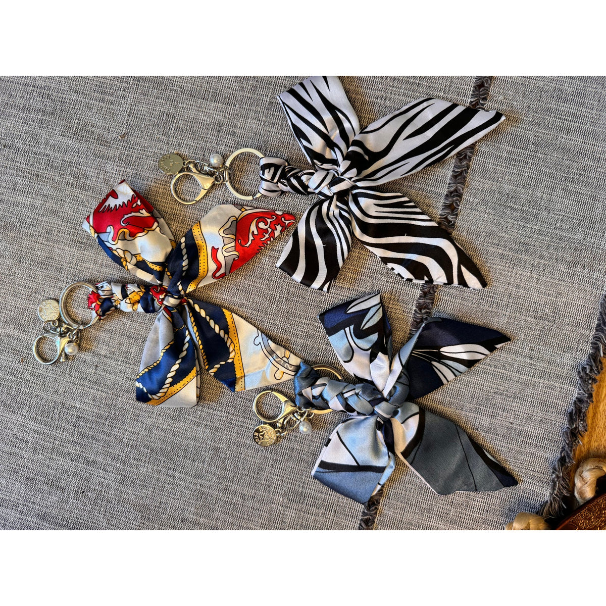 3 Satin Bow Bag Charms Floral Purse Charm Zebra Colorful Bow