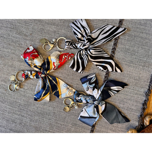 3 Satin Bow Bag Charms Floral Purse Charm Zebra Colorful Bow