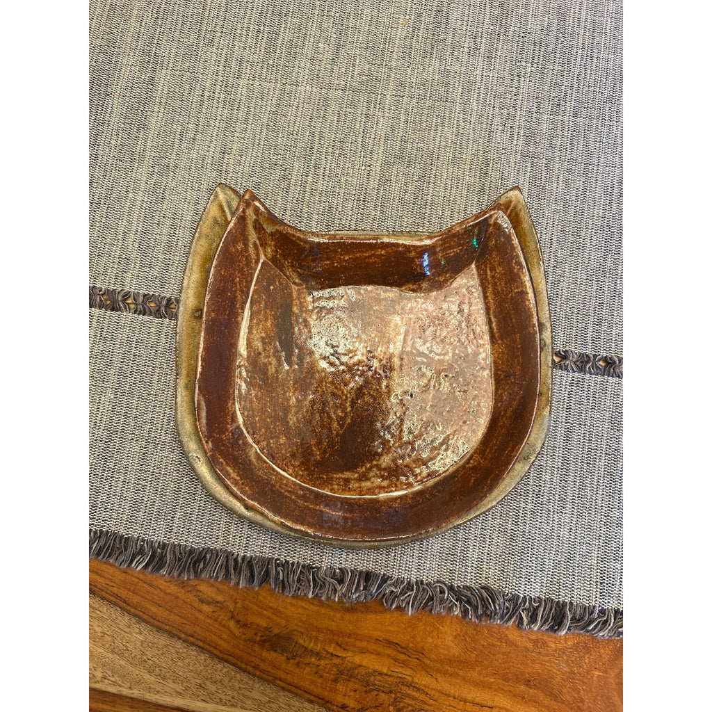 5 inch Ceramic Cat Dish Pet Bowl Home Decor Art West Hills Scruffy Kitty Cat