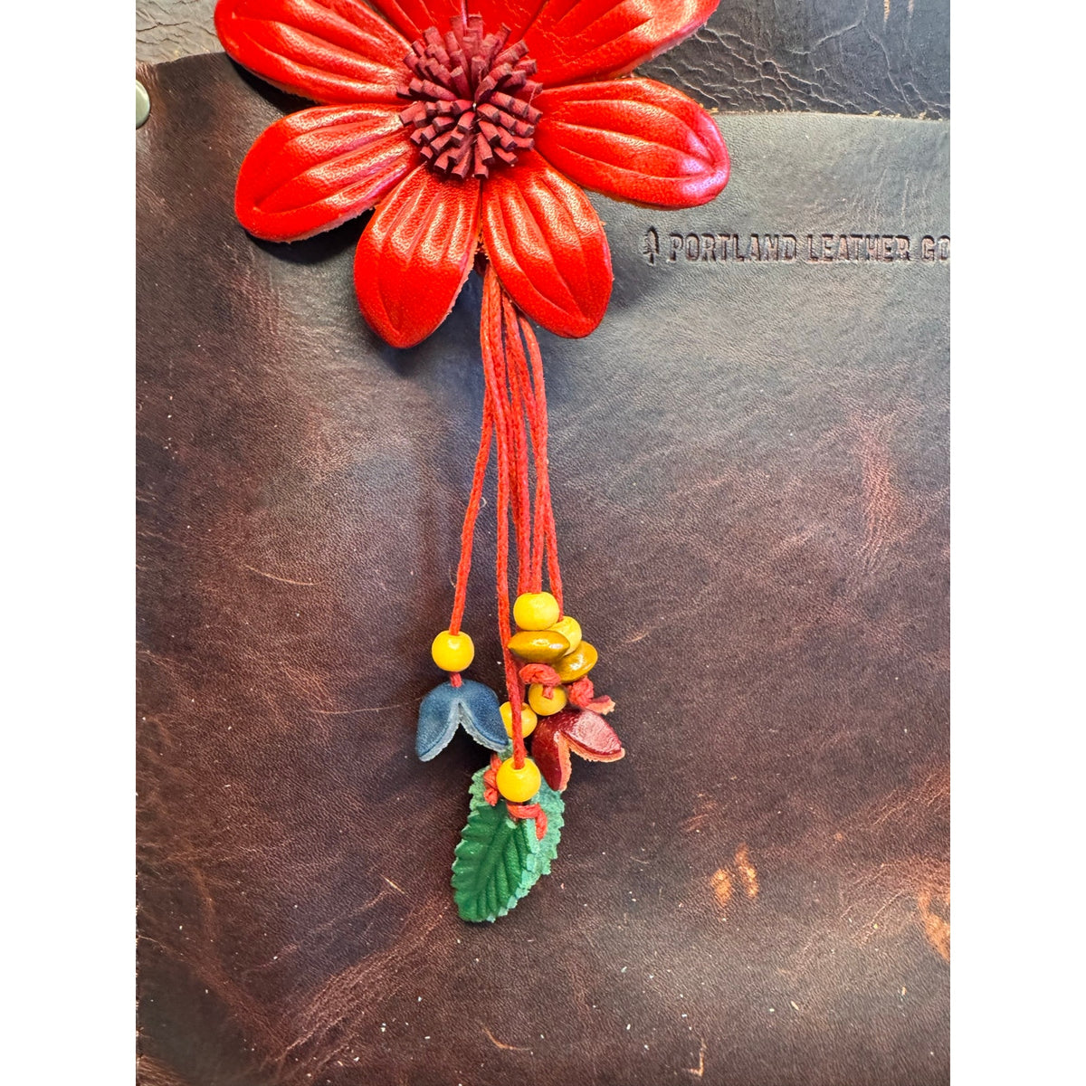 Red Summer Daisy Purse Charm Genuine Leather Summer Flower Bag Charm NEW!