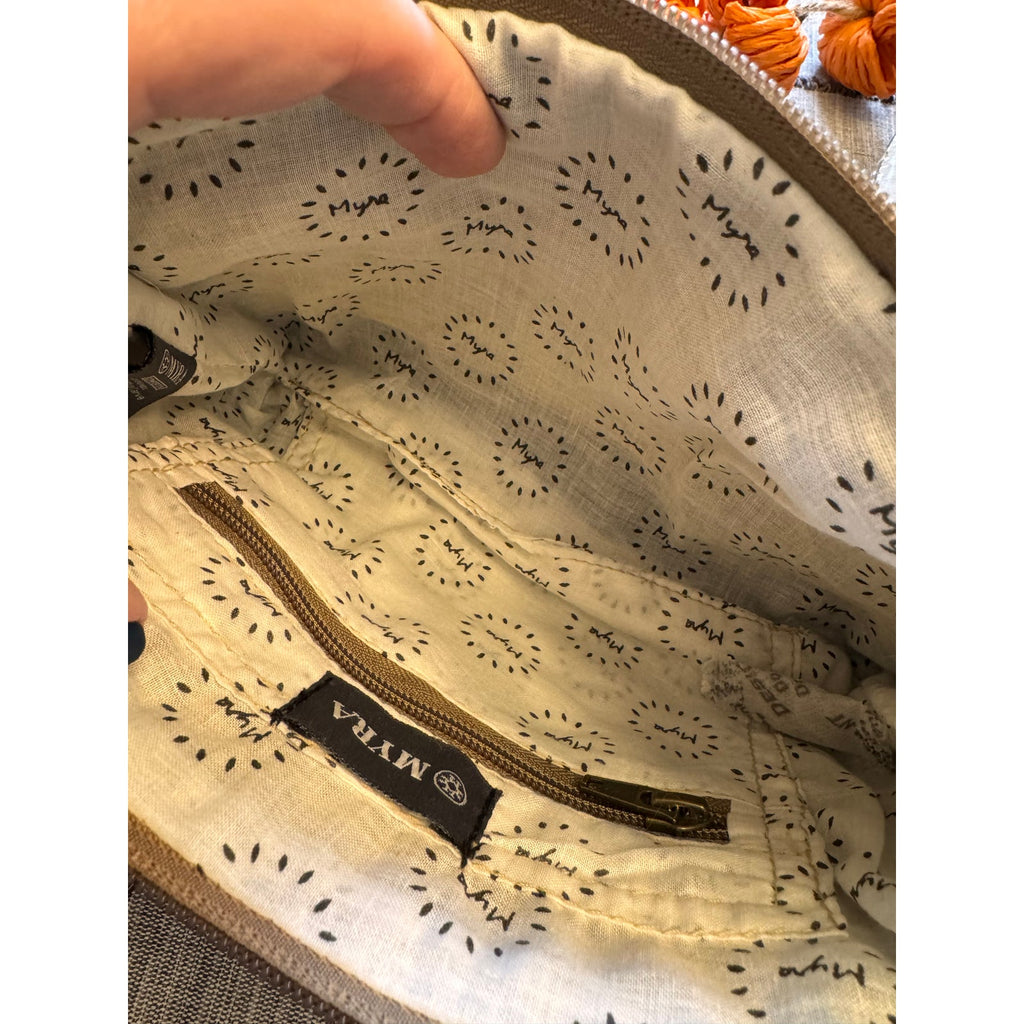 Canvas Gray Beige Purse Crossbody Bag Boho Accessories 11 x 7