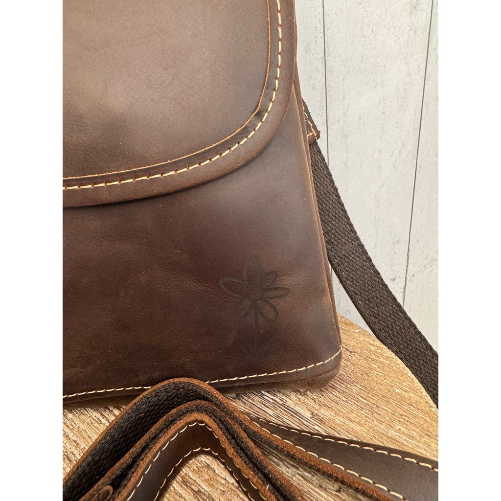 Genuine Leather Crossbody Purse GRIZZLY BROWN Leather Bag Passport Phone Bag
