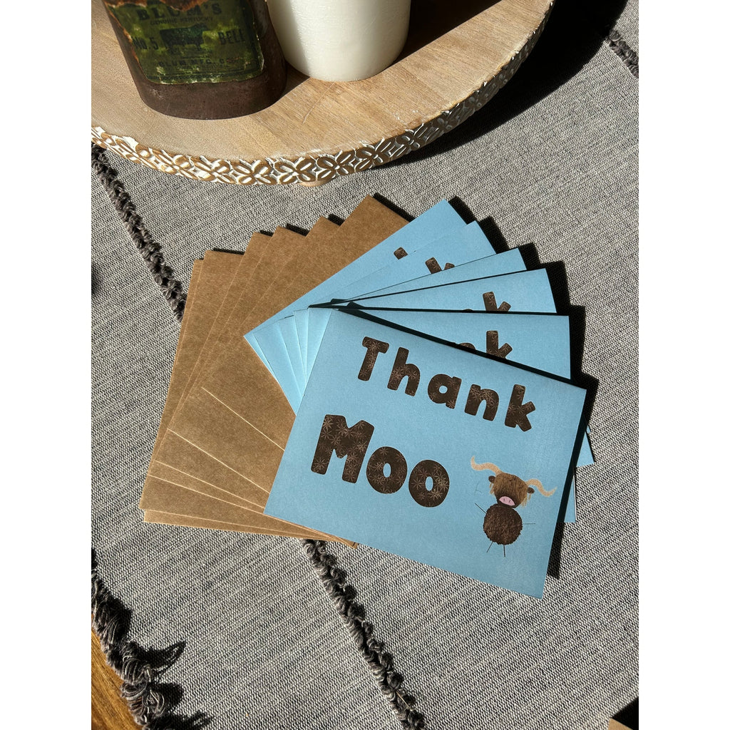 Greeting Cards Thank you Notes Scottish Highland Cow Boho Gift Handmade Set of 6