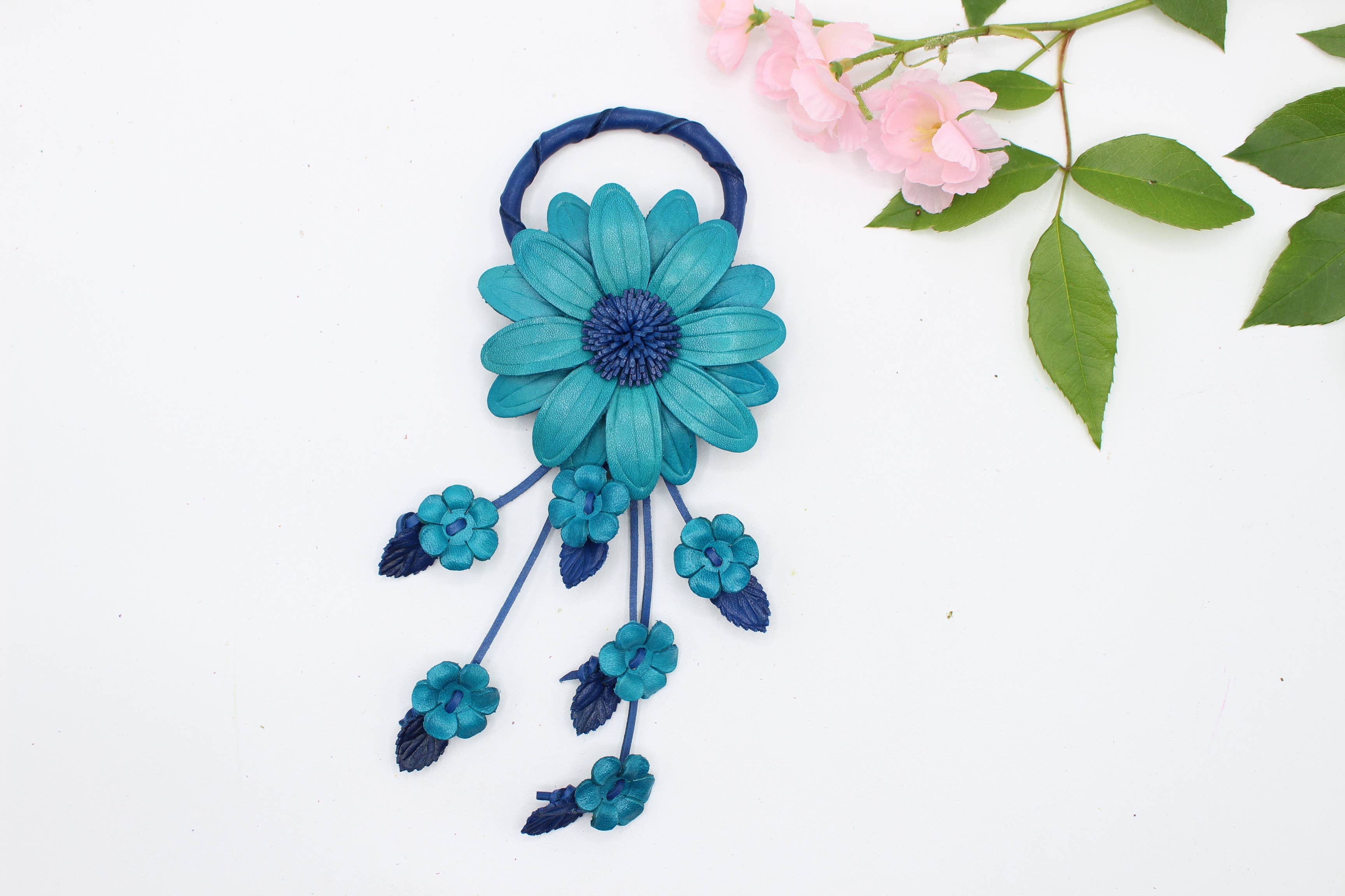 Large Leather Sunflower Keychain Bag Charm Leather Purse Charms