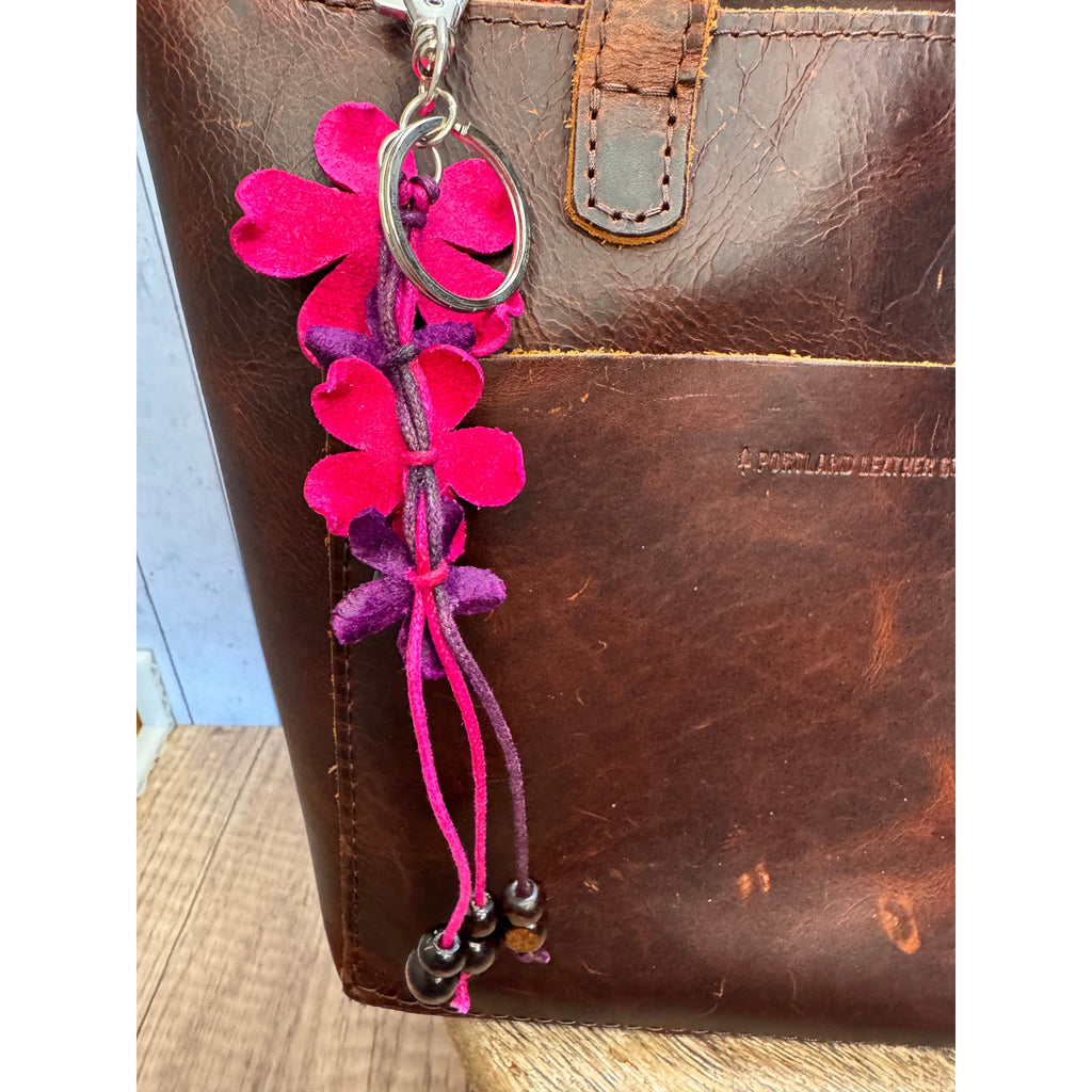 Plumeria Flower Bag Charm Genuine Leather Flower Bag Charm Hot Pink Flower Charm