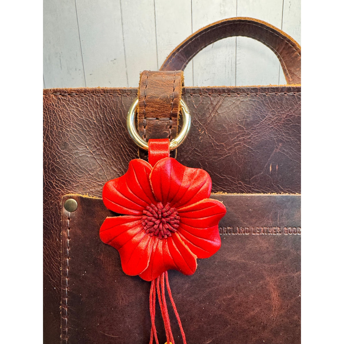 Red Flower Pansy Purse Charm Genuine Leather Flower Red Bag Charm NEW FAST SHIP