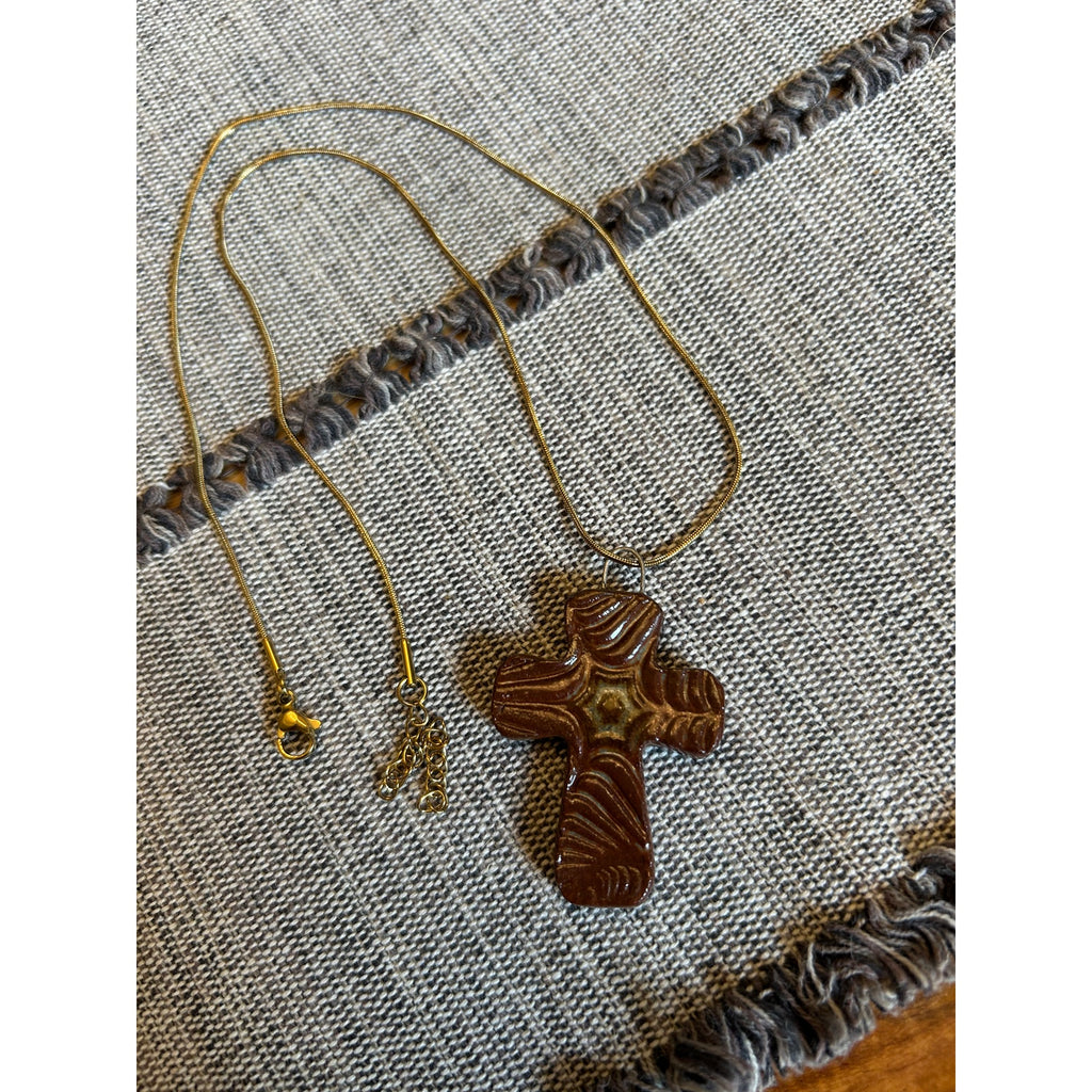 Ceramic Cross Pendant Necklace Handcrafted Jewelry Neutral Necklace with Cross