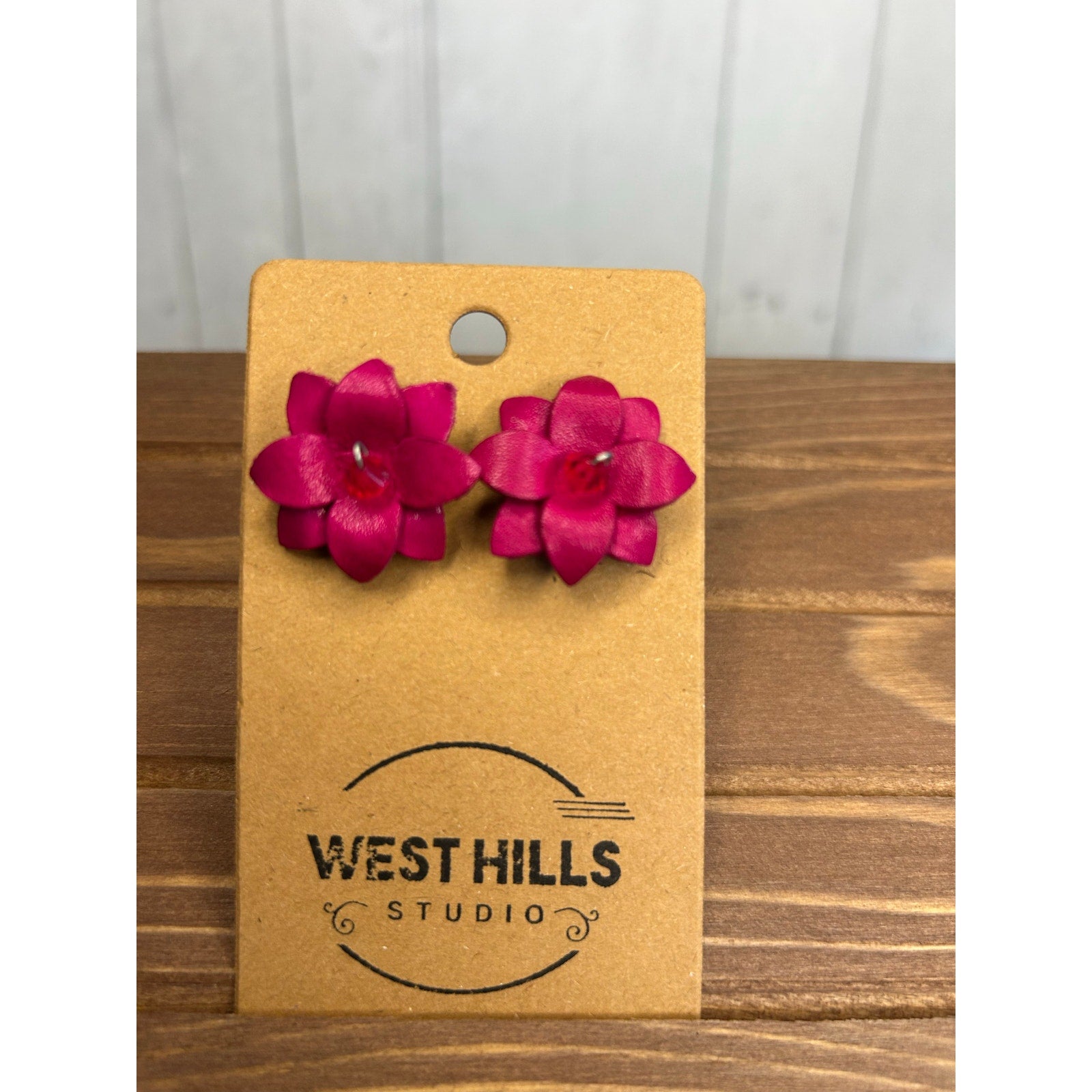 Genuine Leather Flower Earrings Bright Pink Pansy Post Earrings NEW!  FAST SHIP