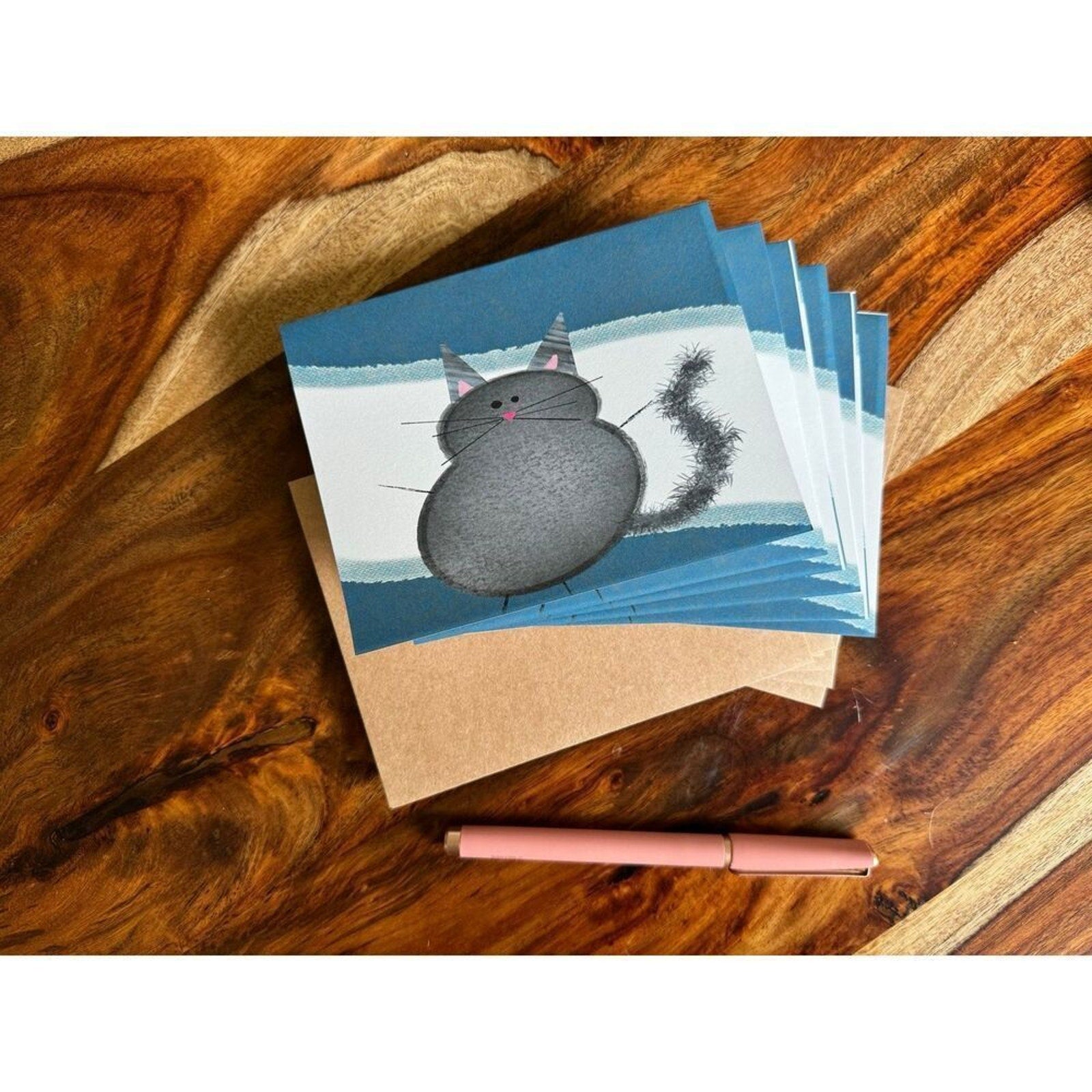 Greeting Cards for Cat Lover set of 6 Stationery Black Cat Grey Cat Note Cards