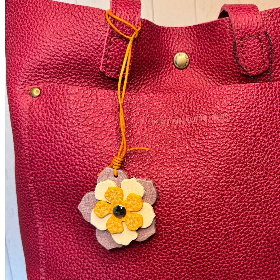 Leather Flower Bag Charm Yellow White Purple Flower Charm Genuine Leather 2 in