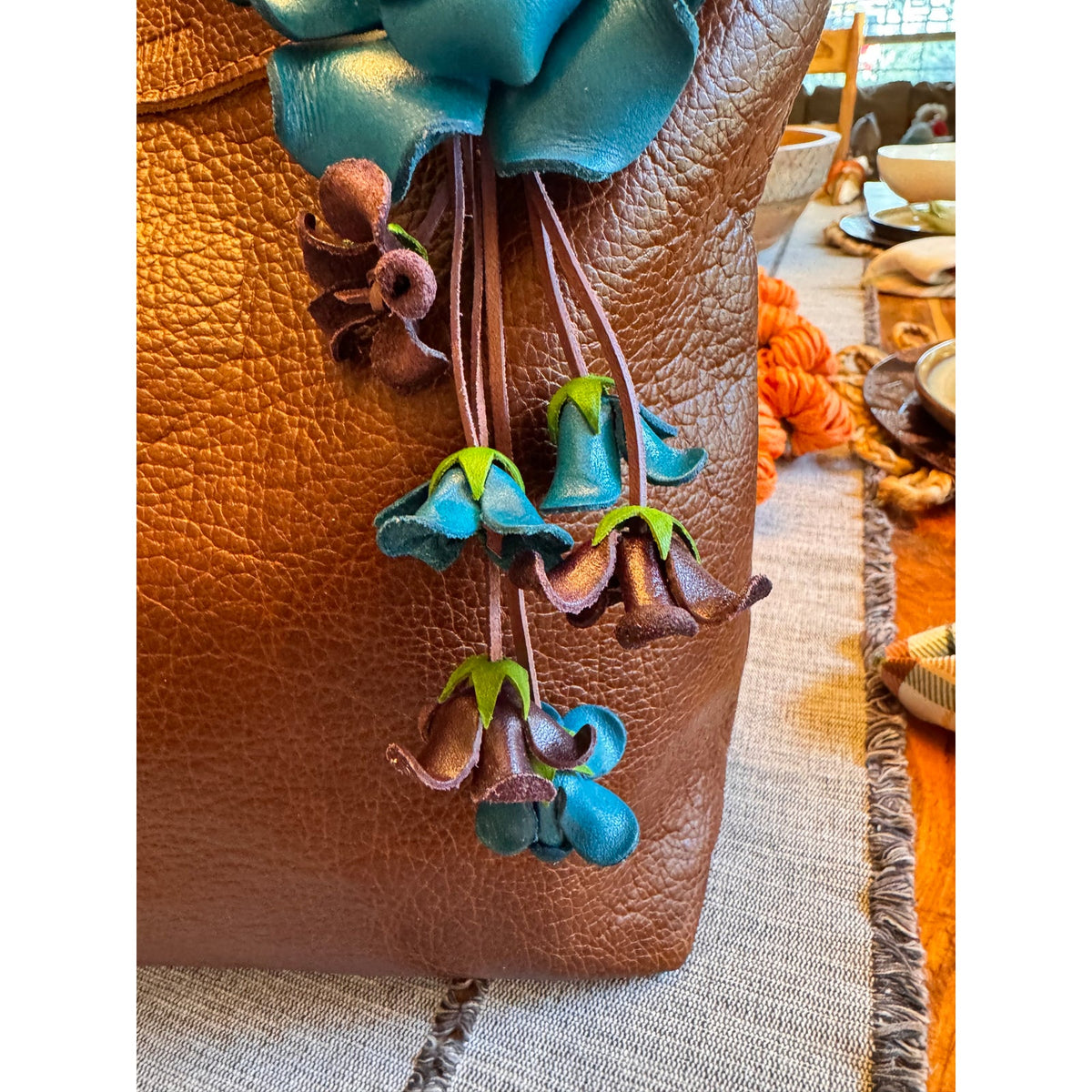 Bright Blue Rose Purse Charm Flower Bag Charm Genuine Leather Accessories NEW!