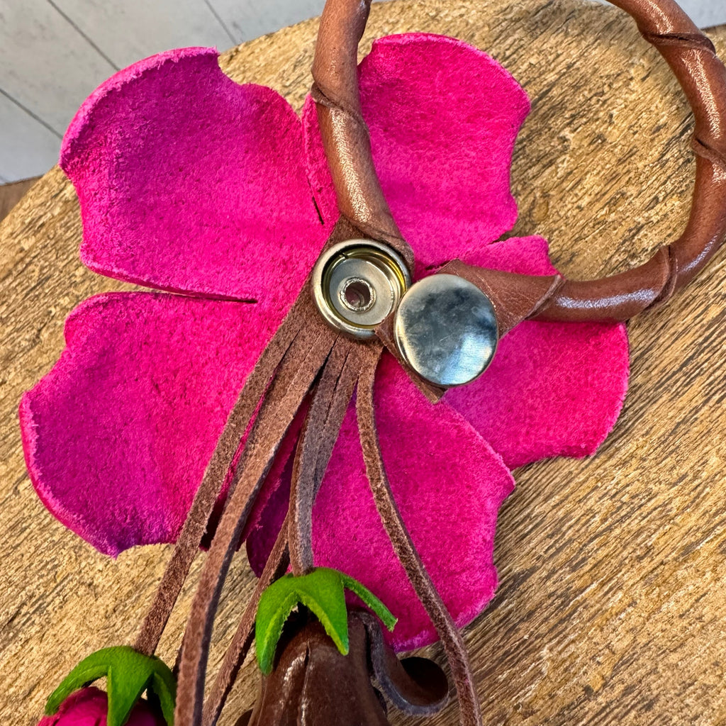 Leather Hot Pink Rose Purse Charm West Hills Studio Genuine Leather Flower Bag Charm