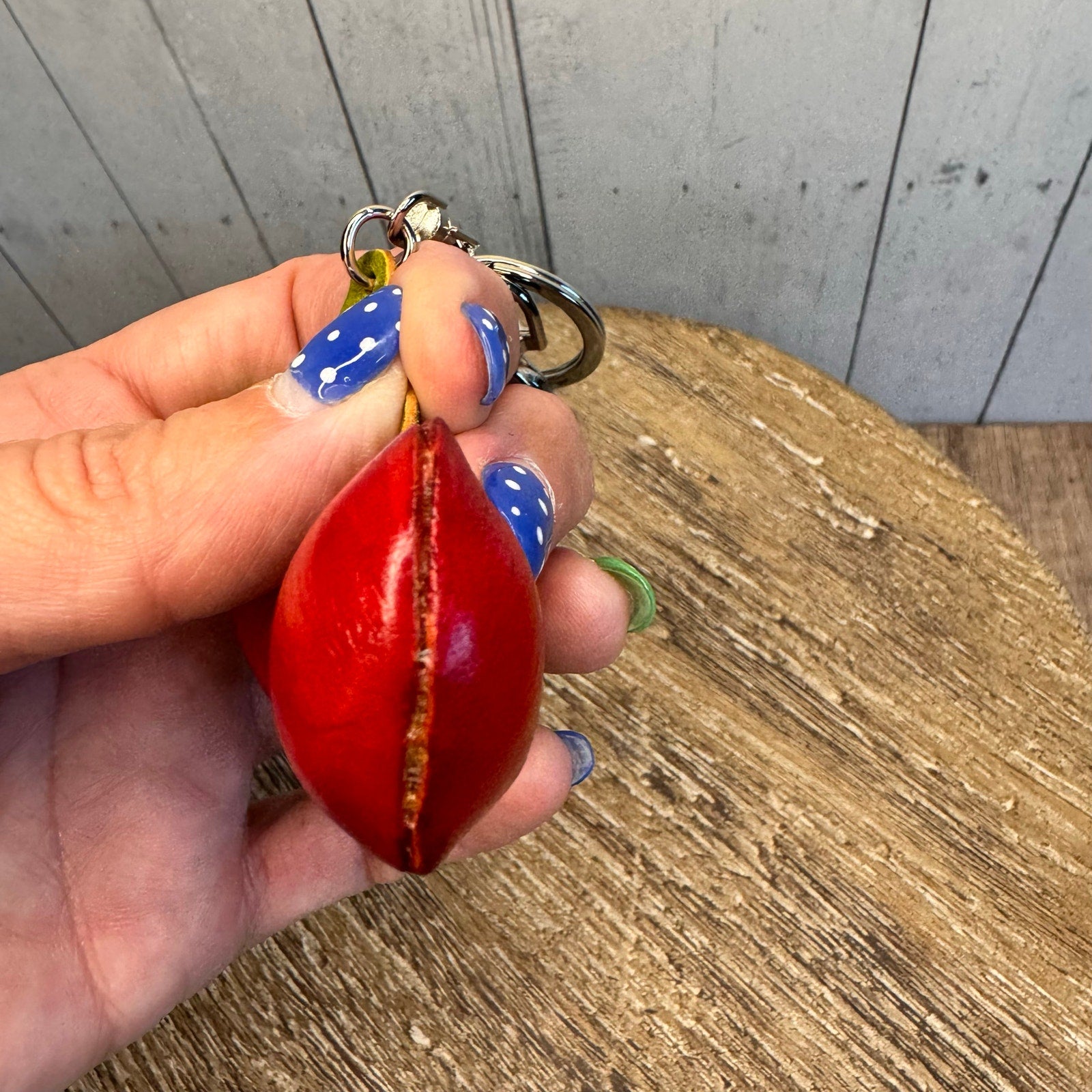 Genuine Leather Cherries Bag Charm Hand Painted Leather Cherry Keychain NEW!