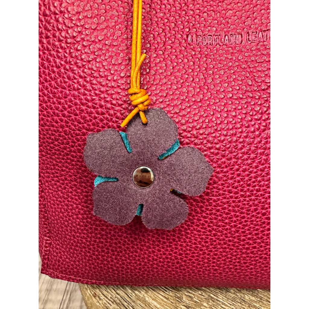 Leather Flower Bag Charm Yellow Blue Purple Flower Purse Charm Genuine Leather
