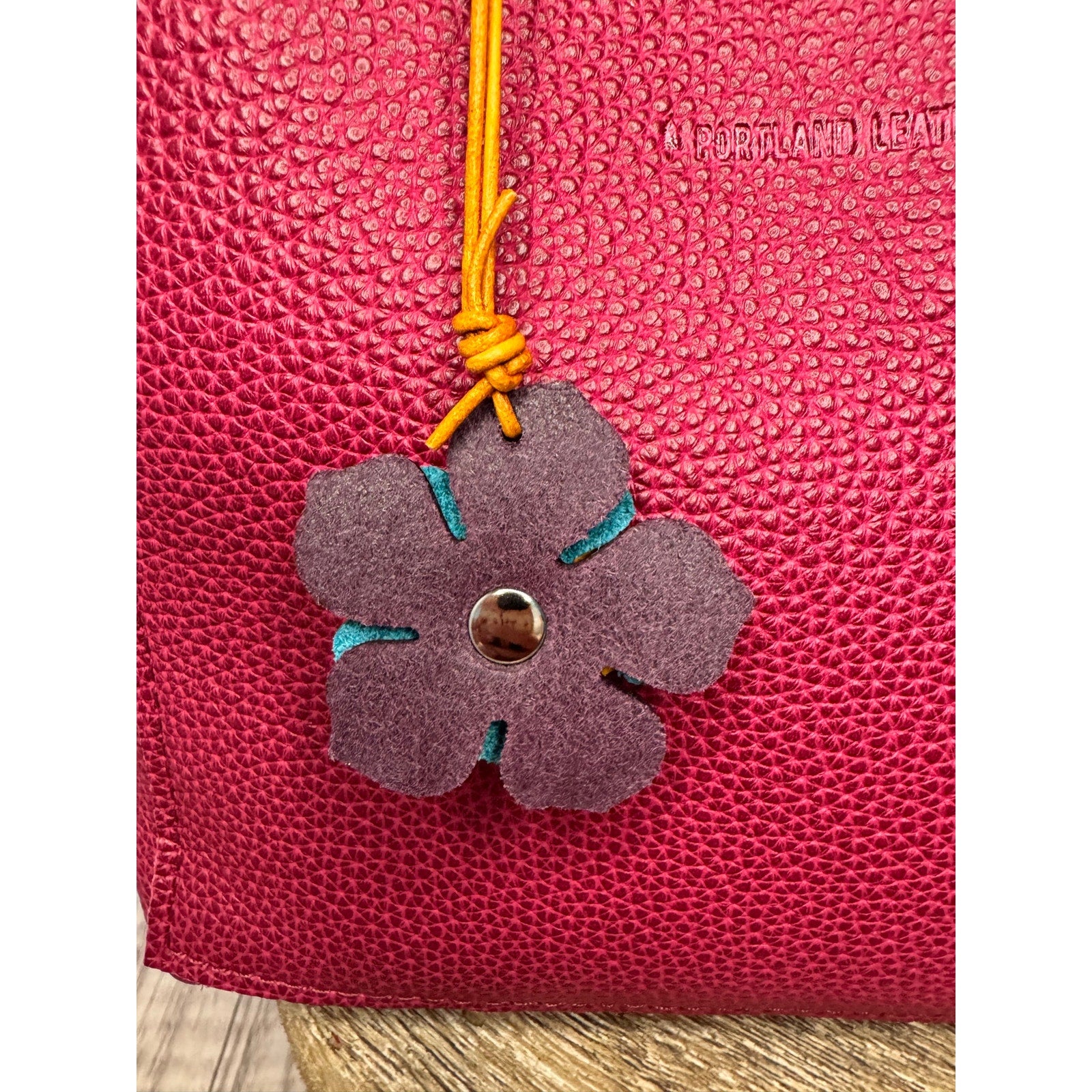 Leather Flower Bag Charm Yellow Blue Purple Flower Purse Charm Genuine Leather