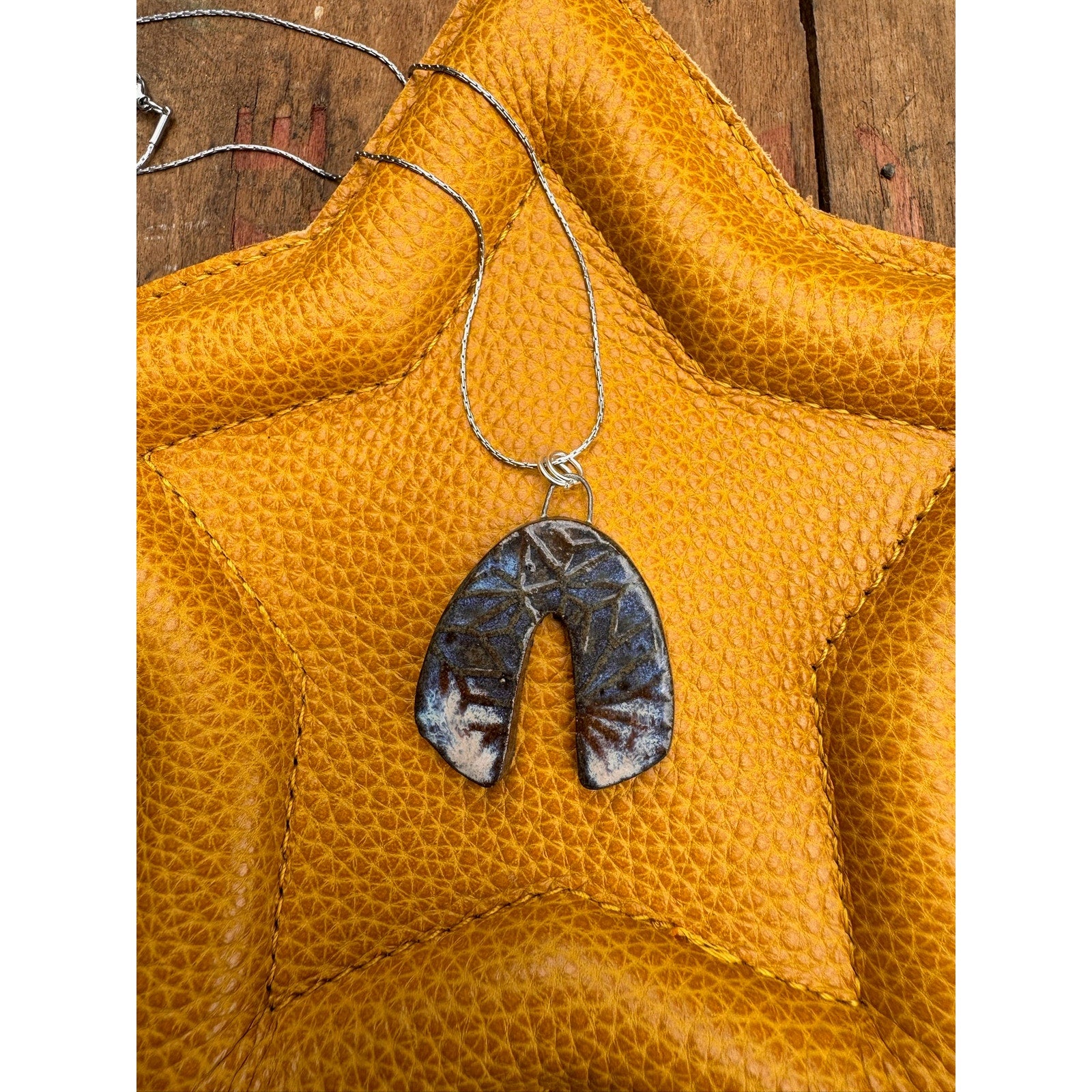 Ceramic Kiln Fired Horseshoe Pendant Necklace Handcrafted Boho Pendant Necklace