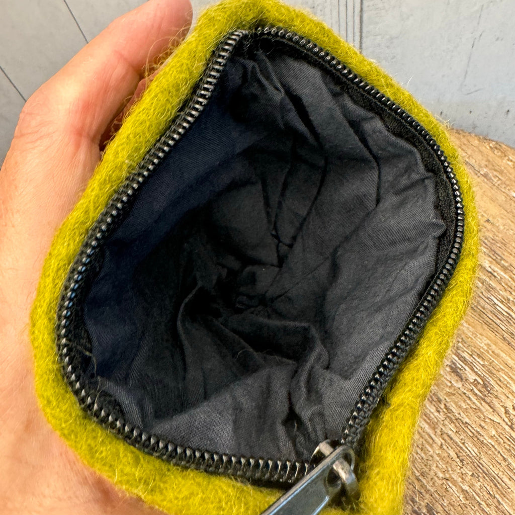Felted Wool Green Wallet Pouch California Quail Makeup Bag New FAST SHIP