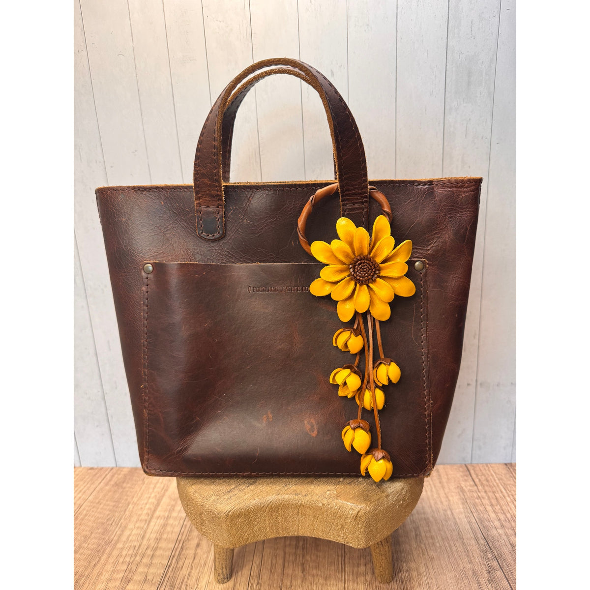 Leather Yellow Flower Purse Charm Genuine Leather Daisy Bag Charm NEW FAST SHIP