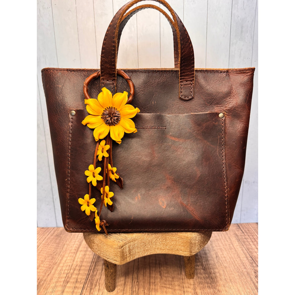 Leather Purse Charm Genuine Leather Yellow Flower Bag Charm Real Leather