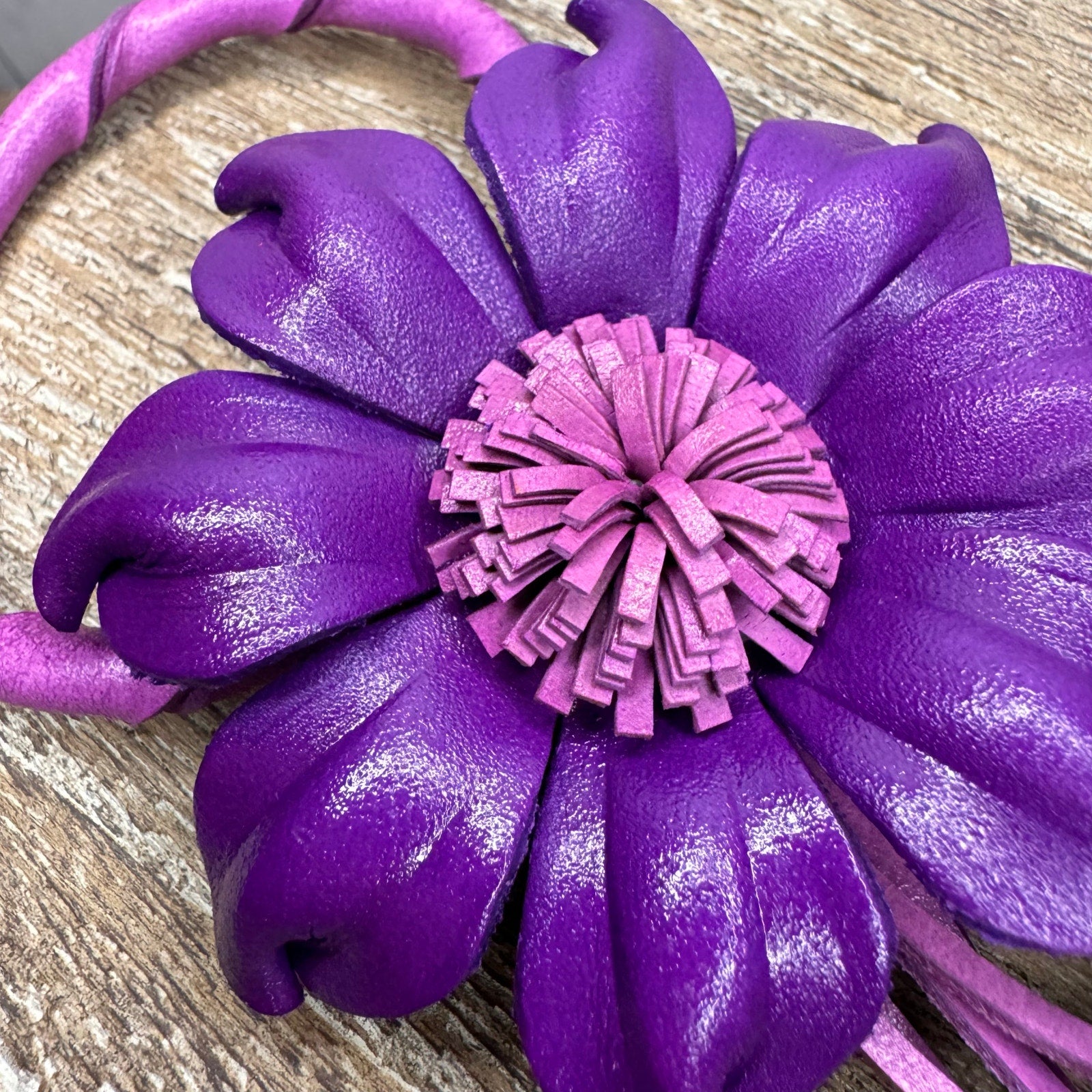Genuine Leather Flower Purse Charm Leather Purple Spring Bag Charm NEW FAST SHIP