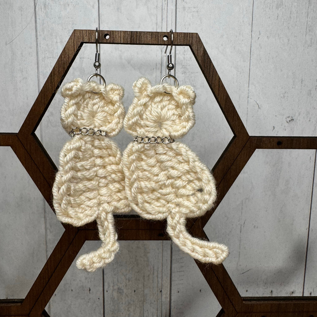 Cat Crochet Earrings Kitty Accessories Tan Beige Earrings FAST SHIP NEW!