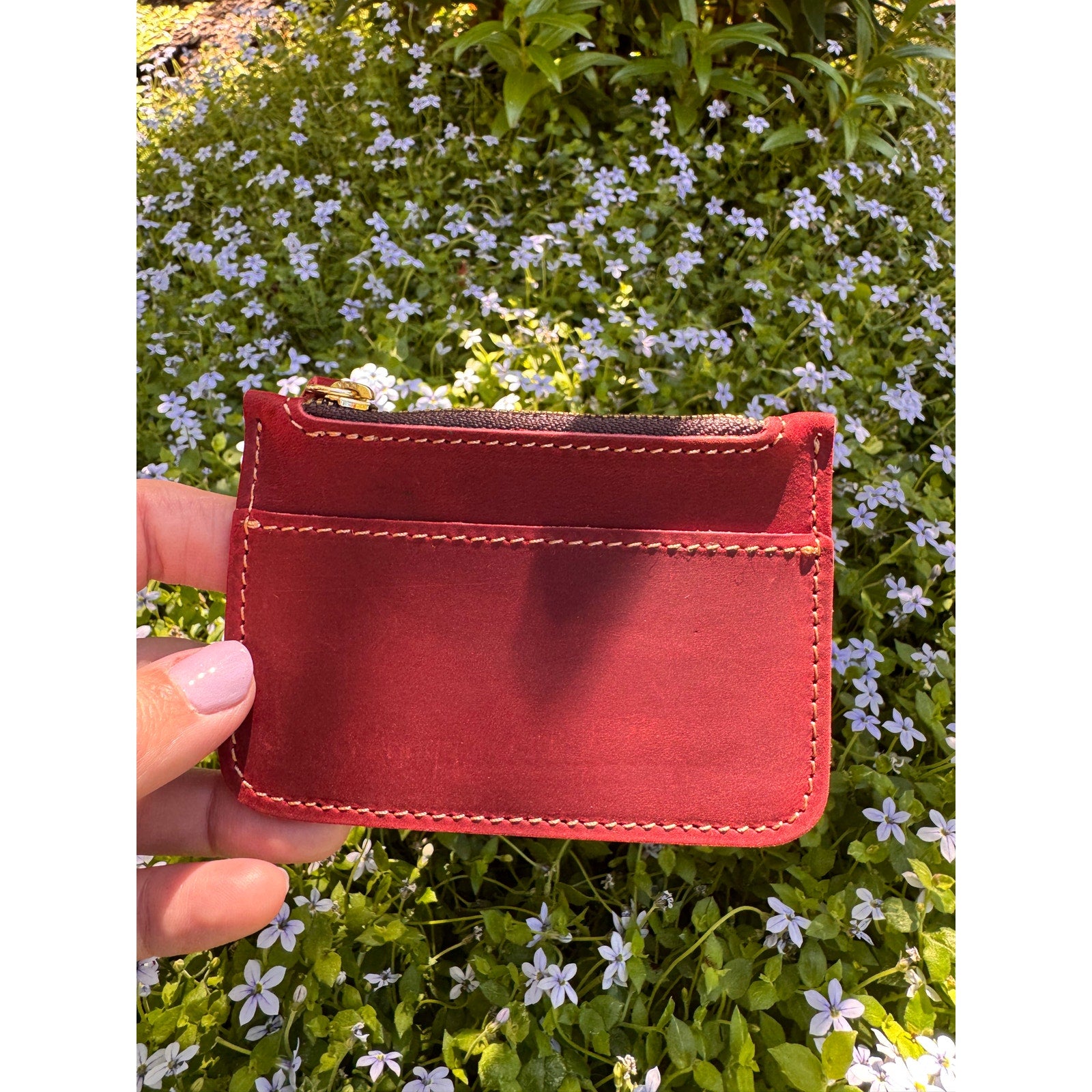 Genuine Leather Wallet DARK RED Leather Credit Card Holder Black Leather Wallet