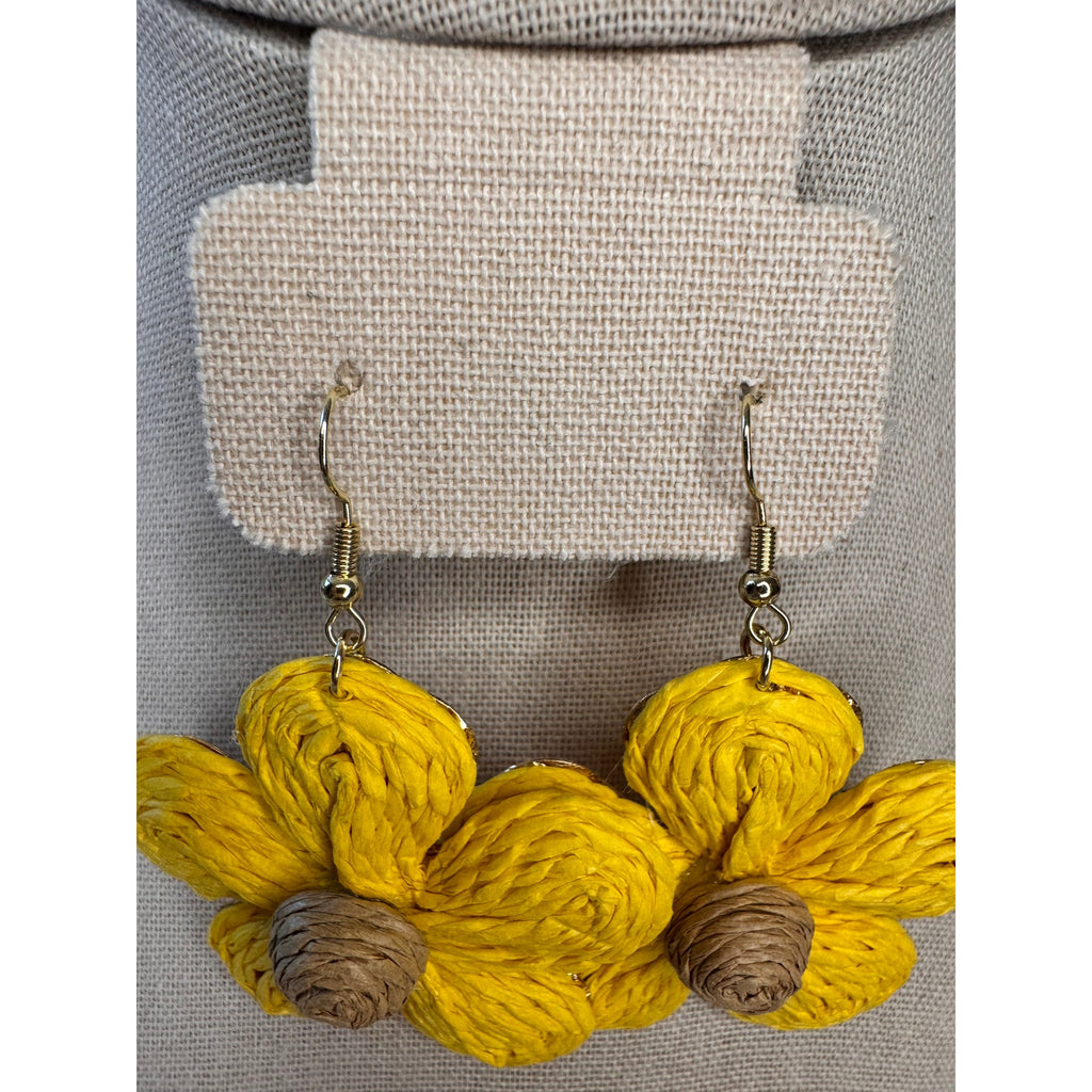 Yelow Daisy Rattan Woven Earrings Boho Earrings Boho Earrings Accessories NEW!