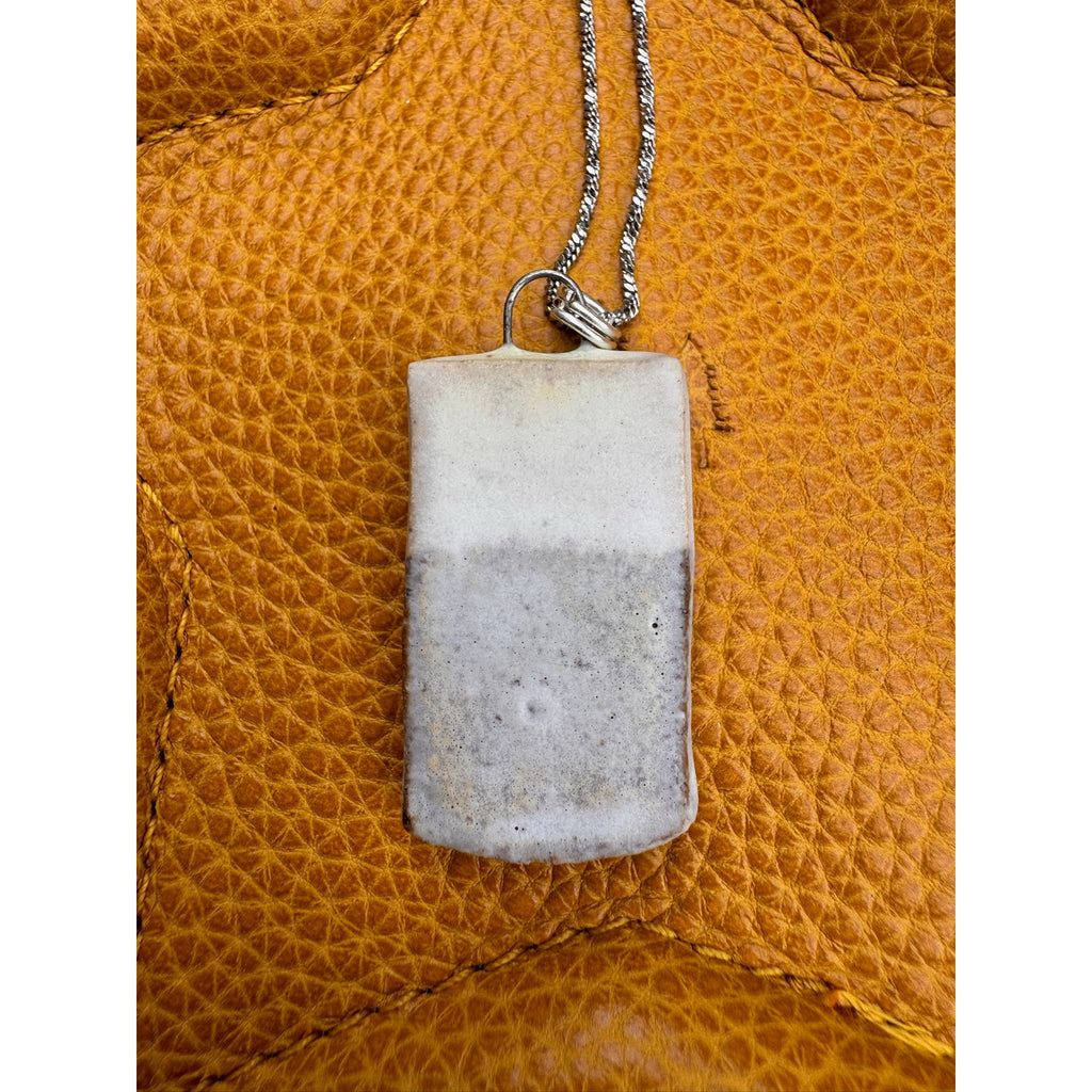 Boho Rectangle Pendant Necklace Handmade White Pendant Ceramic Necklace Jewelry