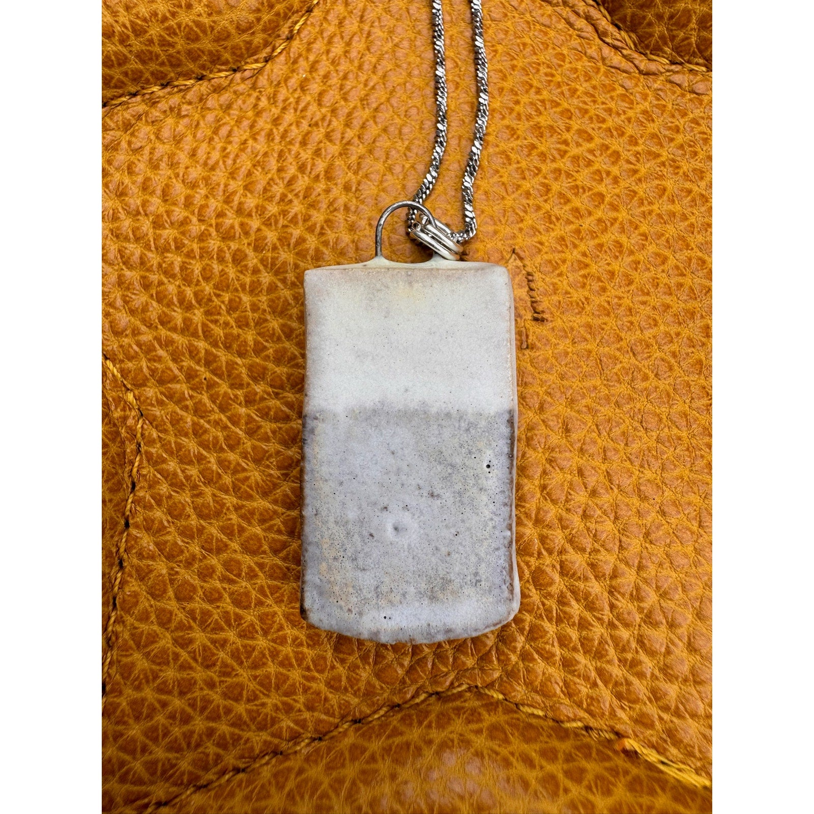 Boho Rectangle Pendant Necklace Handmade White Pendant Ceramic Necklace Jewelry